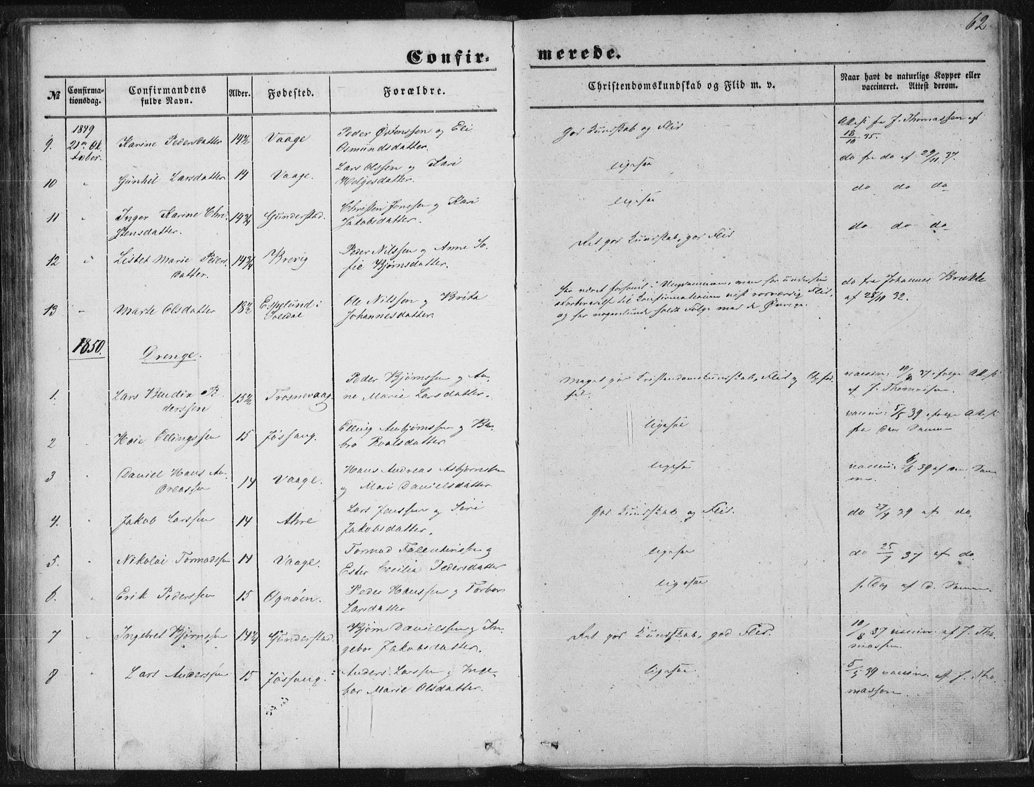 Tysvær sokneprestkontor, AV/SAST-A -101864/H/Ha/Haa/L0002: Parish register (official) no. A 2, 1847-1856, p. 62