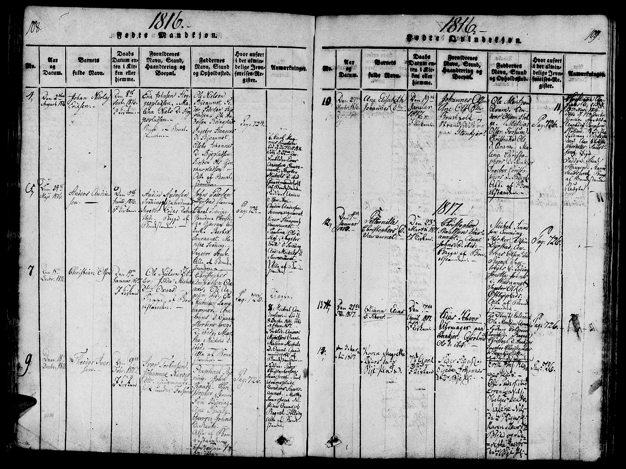 Ministerialprotokoller, klokkerbøker og fødselsregistre - Nord-Trøndelag, AV/SAT-A-1458/746/L0441: Parish register (official) no. 746A03 /3, 1816-1827, p. 108-109