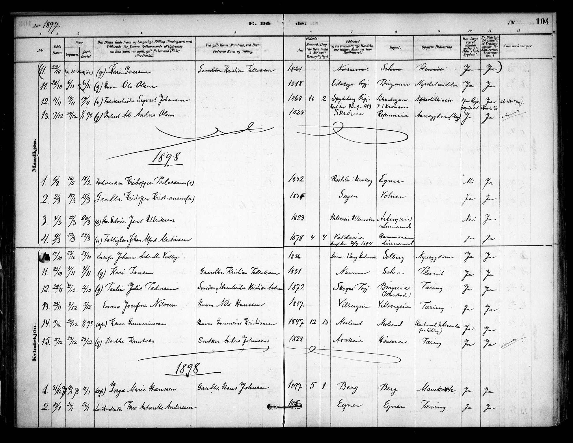 Sørum prestekontor Kirkebøker, SAO/A-10303/F/Fa/L0008: Parish register (official) no. I 8, 1878-1914, p. 104