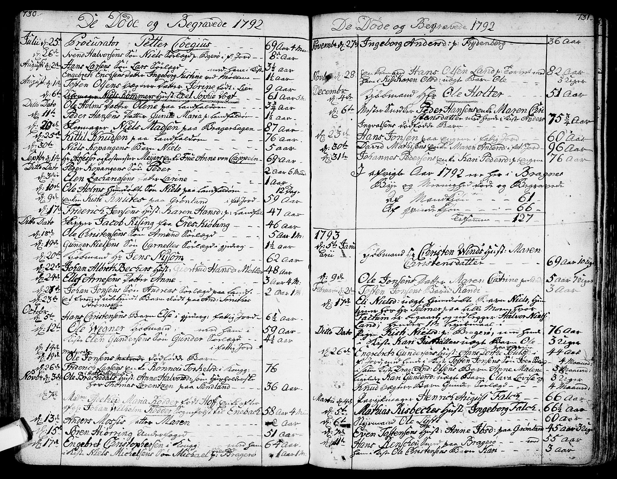 Bragernes kirkebøker, AV/SAKO-A-6/F/Fa/L0006a: Parish register (official) no. I 6, 1782-1814, p. 730-731