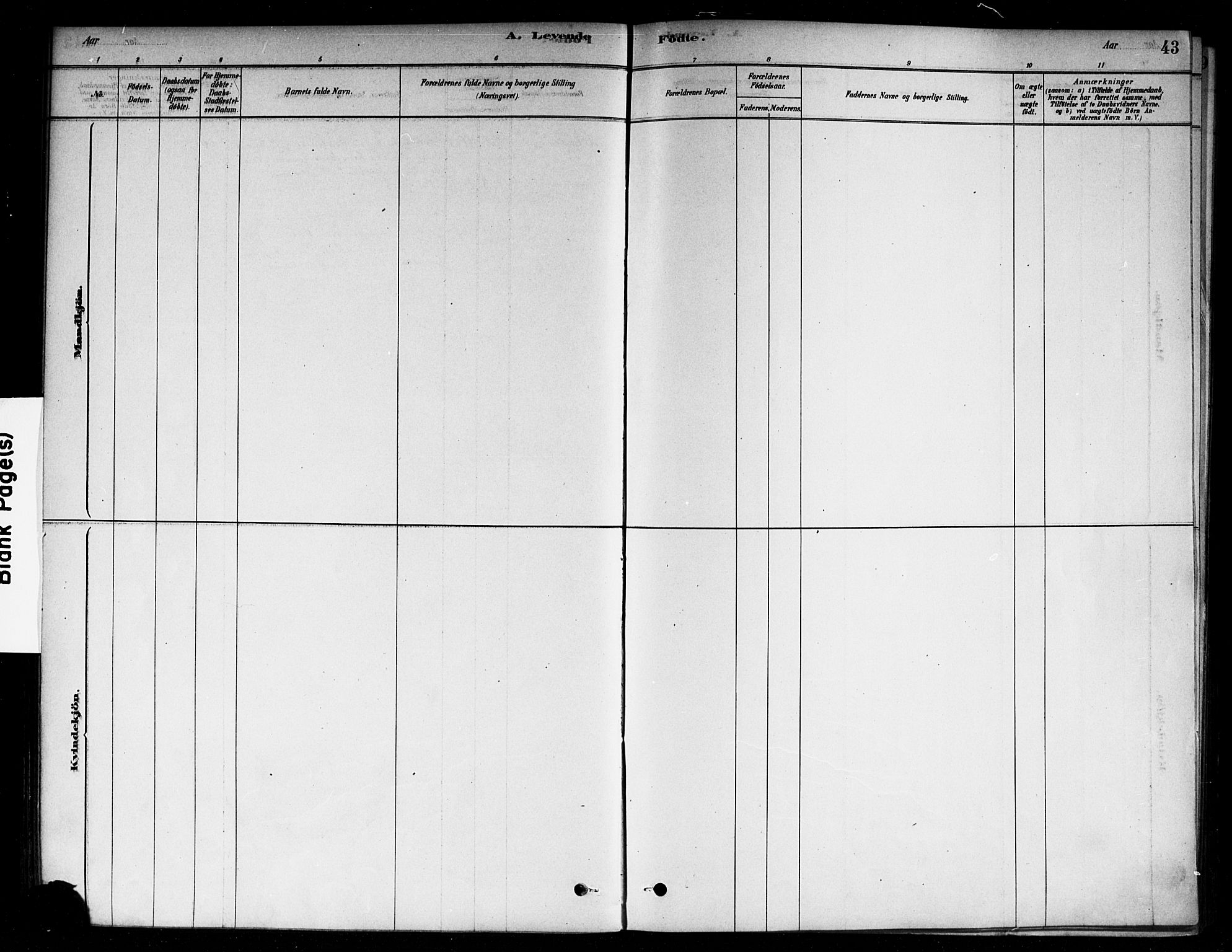 Moss prestekontor Kirkebøker, SAO/A-2003/F/Fc/L0001: Parish register (official) no. III 1, 1878-1894, p. 43