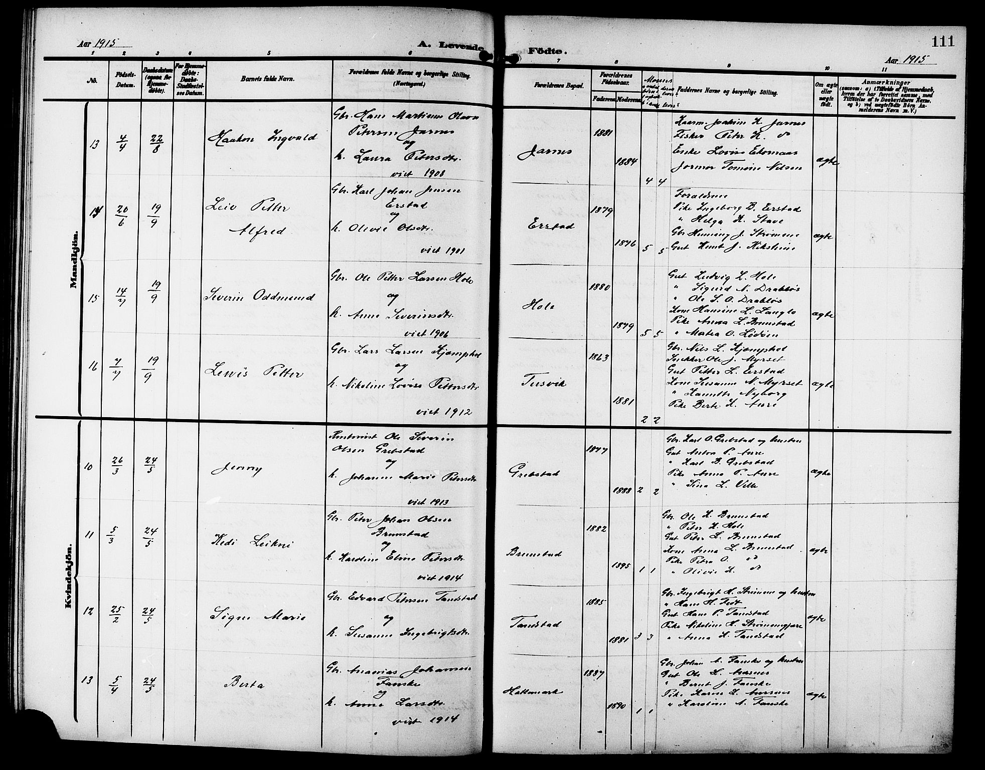 Ministerialprotokoller, klokkerbøker og fødselsregistre - Møre og Romsdal, SAT/A-1454/523/L0341: Parish register (copy) no. 523C04, 1903-1916, p. 111