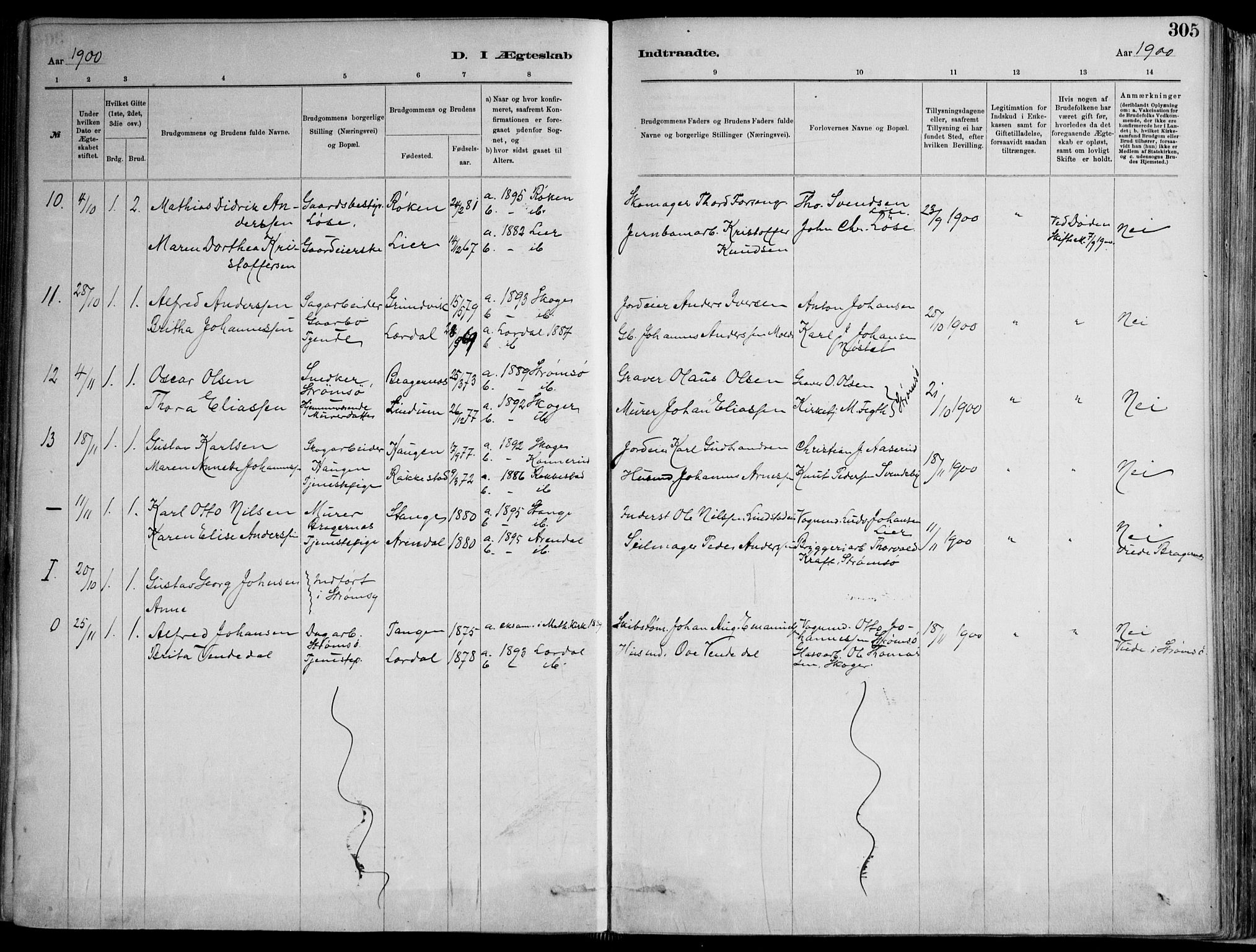 Skoger kirkebøker, AV/SAKO-A-59/F/Fa/L0006: Parish register (official) no. I 6, 1885-1910, p. 305