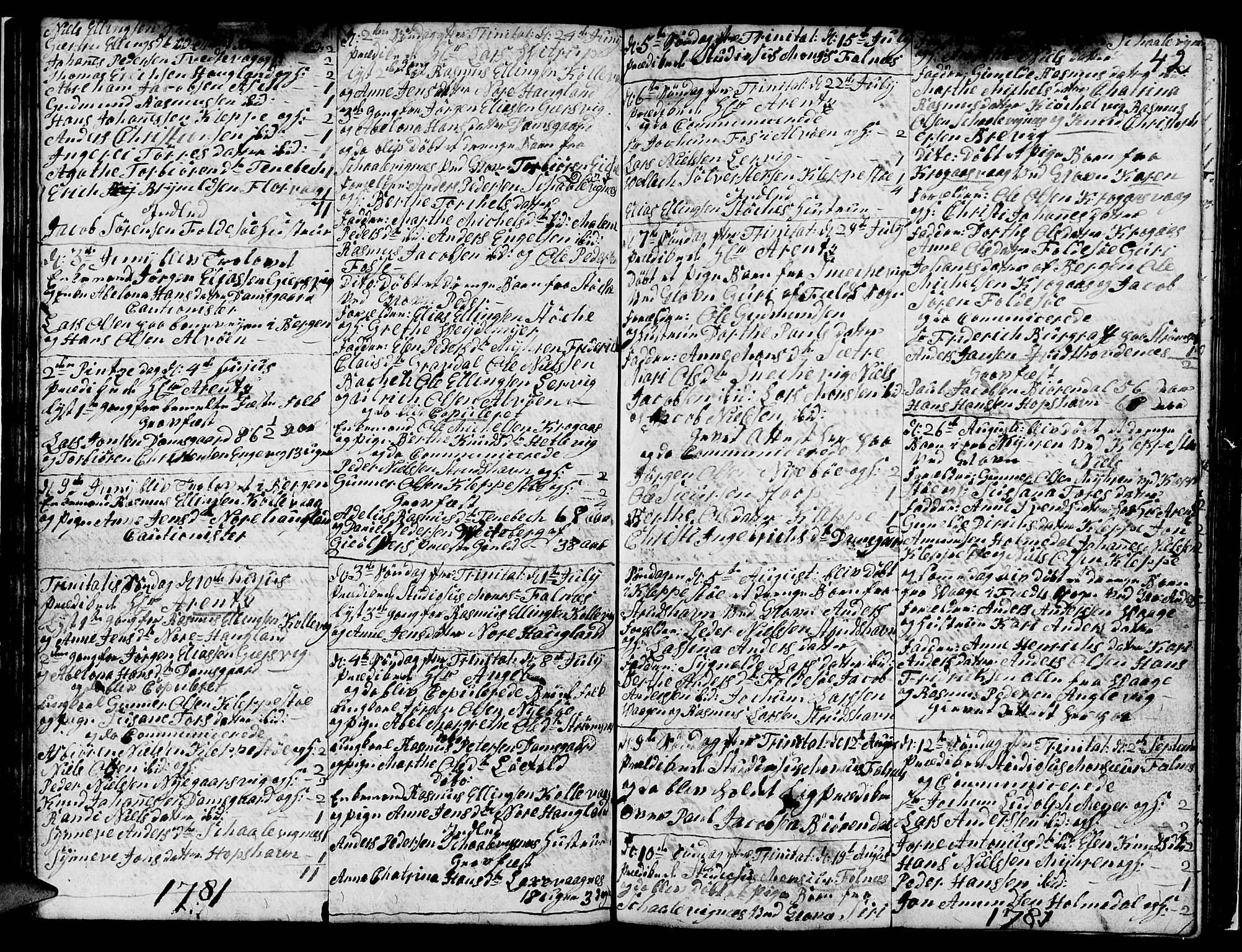 Askøy Sokneprestembete, SAB/A-74101/H/Ha/Hab/Haba/L0001: Parish register (copy) no. A 1, 1775-1792, p. 42