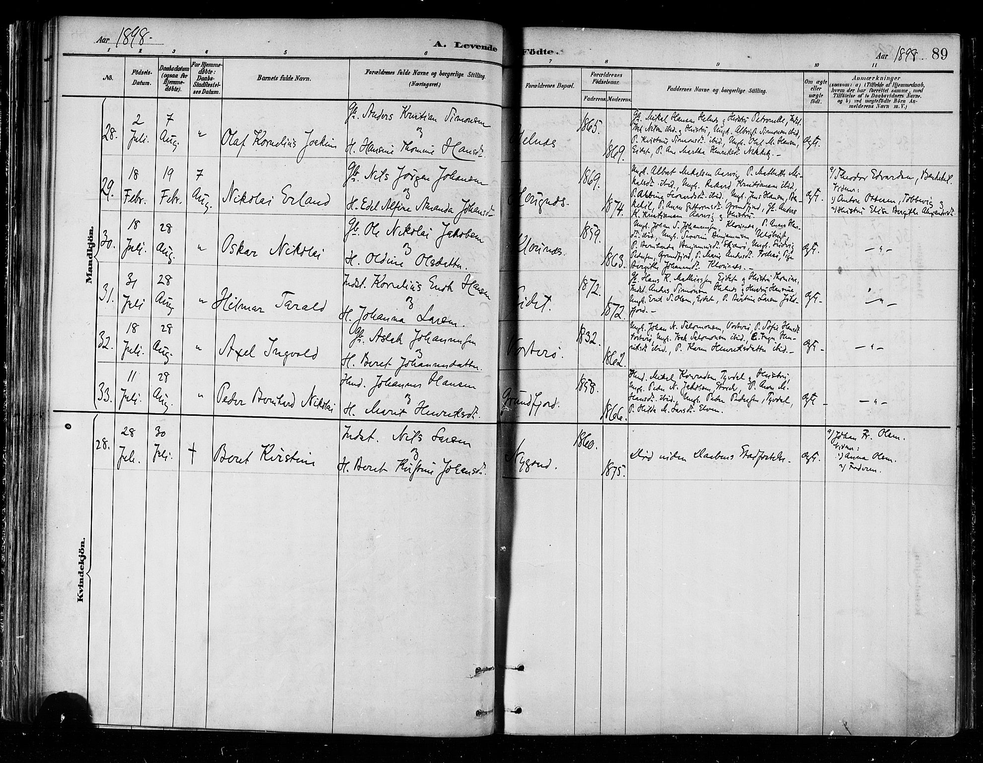 Skjervøy sokneprestkontor, AV/SATØ-S-1300/H/Ha/Haa/L0010kirke: Parish register (official) no. 10, 1887-1898, p. 89