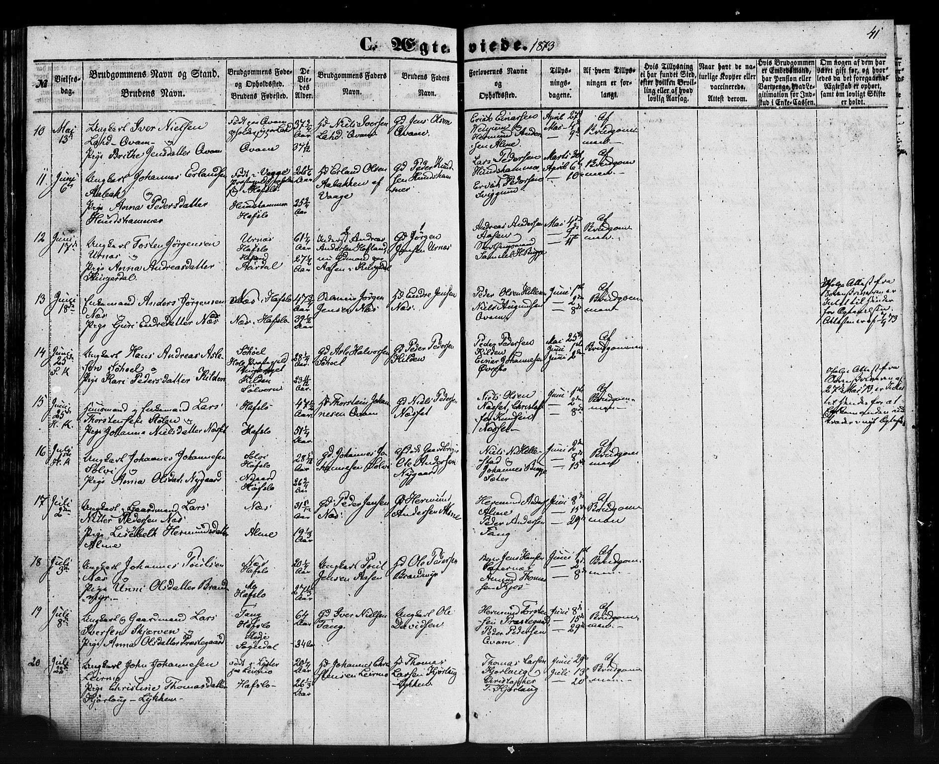 Hafslo sokneprestembete, AV/SAB-A-80301/H/Haa/Haaa/L0013: Parish register (official) no. A 13, 1854-1879, p. 41