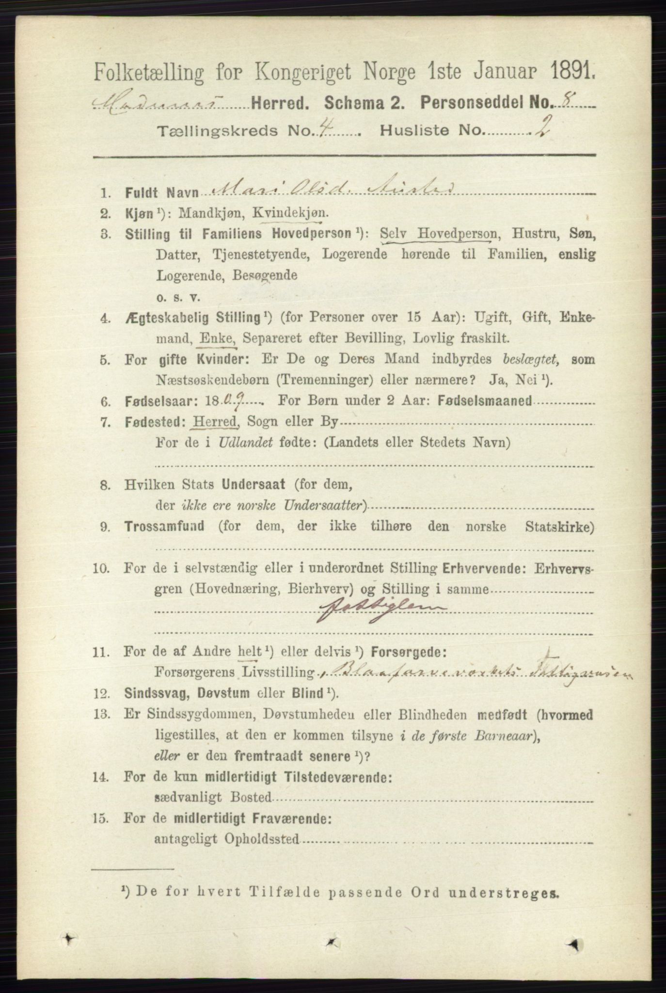 RA, 1891 census for 0623 Modum, 1891, p. 1000