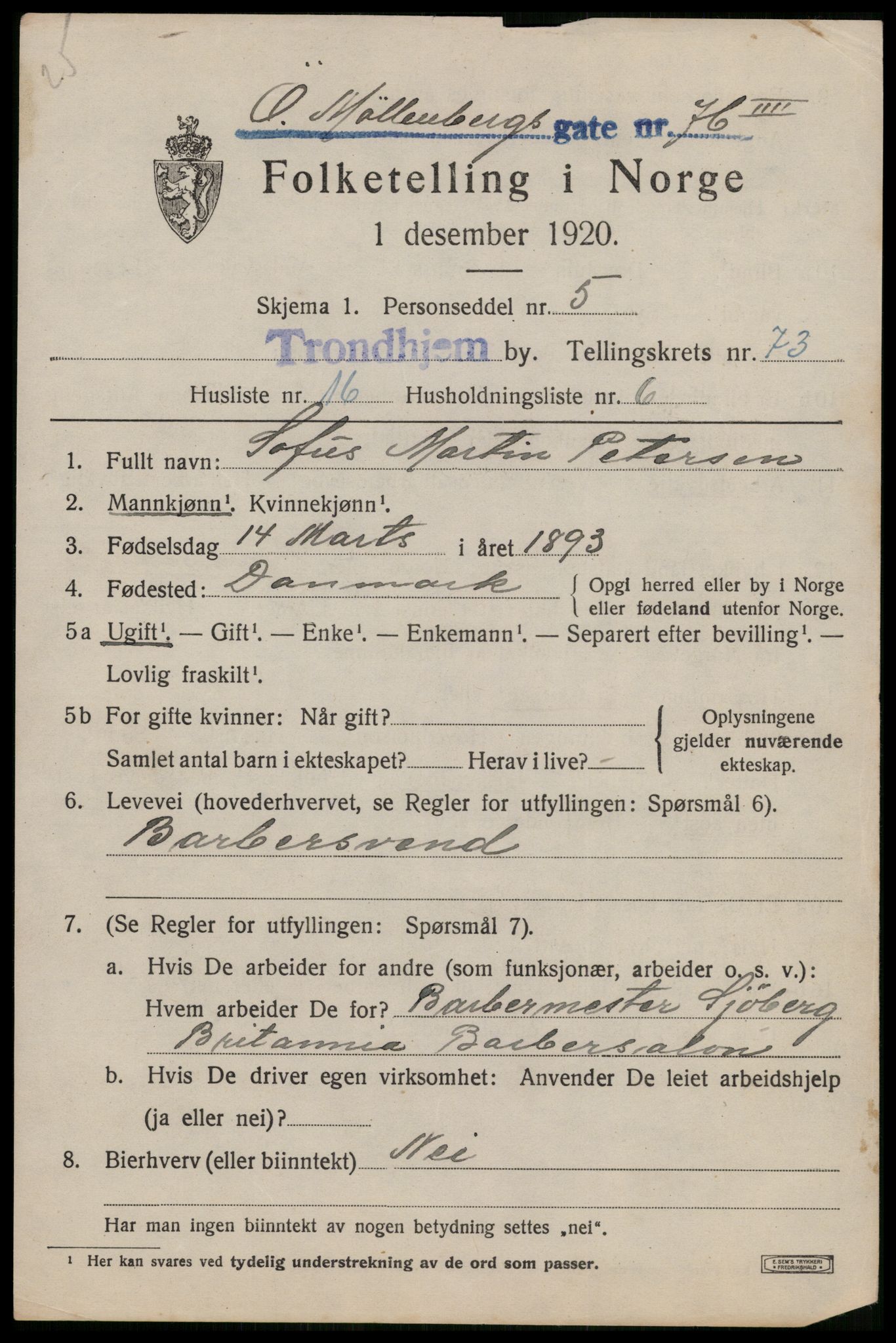 SAT, 1920 census for Trondheim, 1920, p. 143772