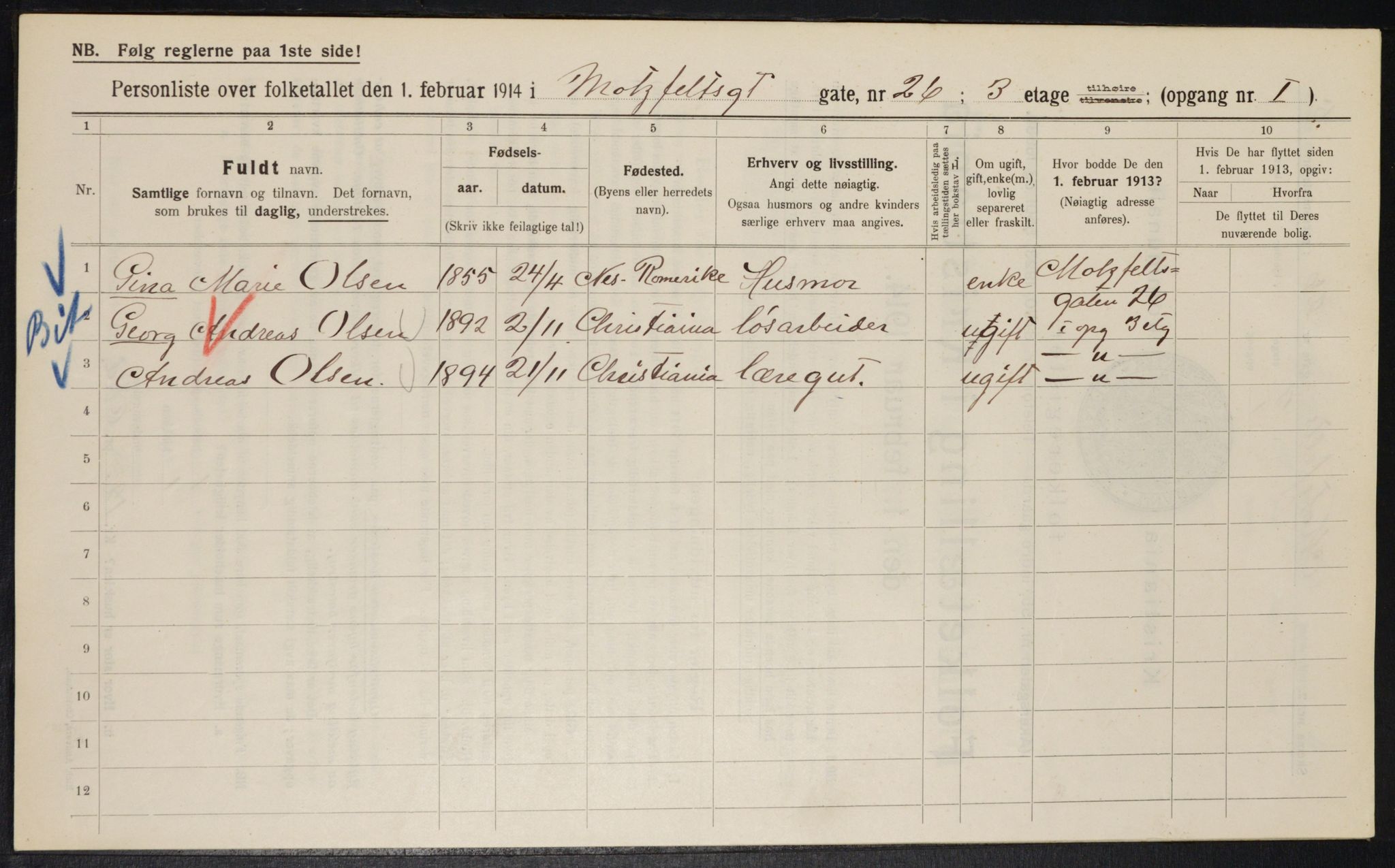 OBA, Municipal Census 1914 for Kristiania, 1914, p. 66384