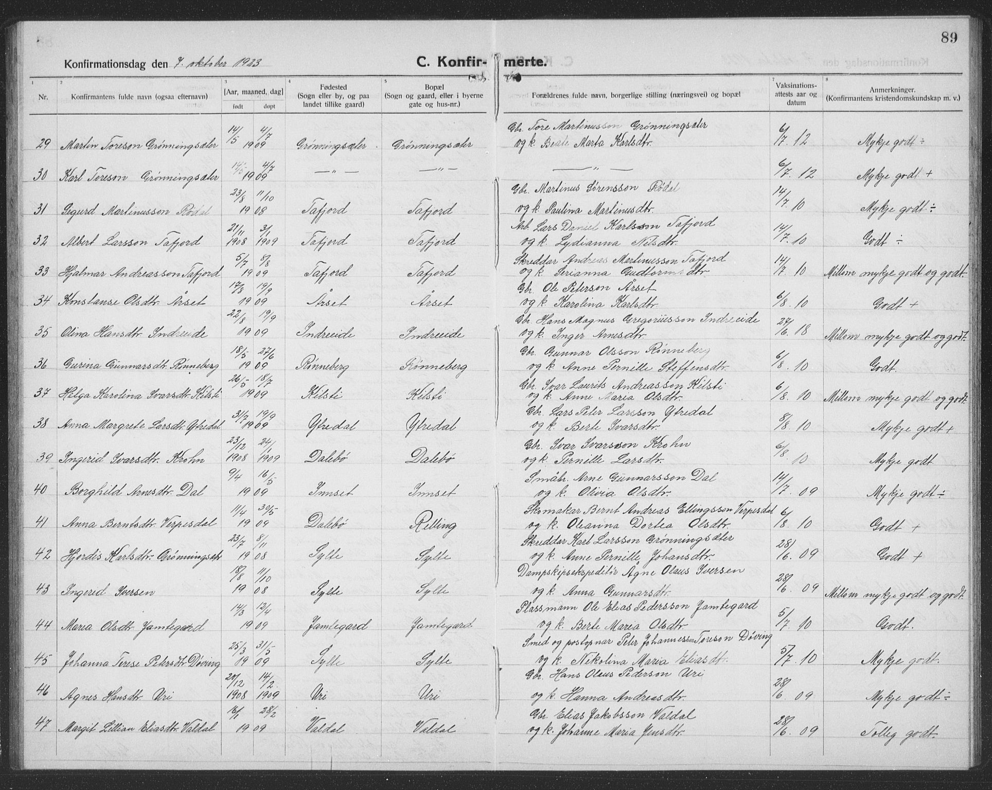 Ministerialprotokoller, klokkerbøker og fødselsregistre - Møre og Romsdal, SAT/A-1454/519/L0266: Parish register (copy) no. 519C07, 1921-1939, p. 89