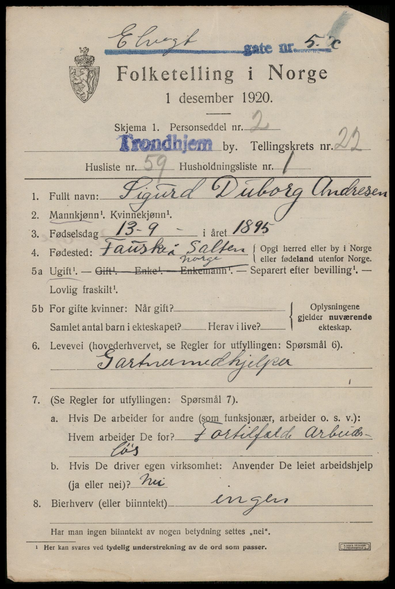 SAT, 1920 census for Trondheim, 1920, p. 63932