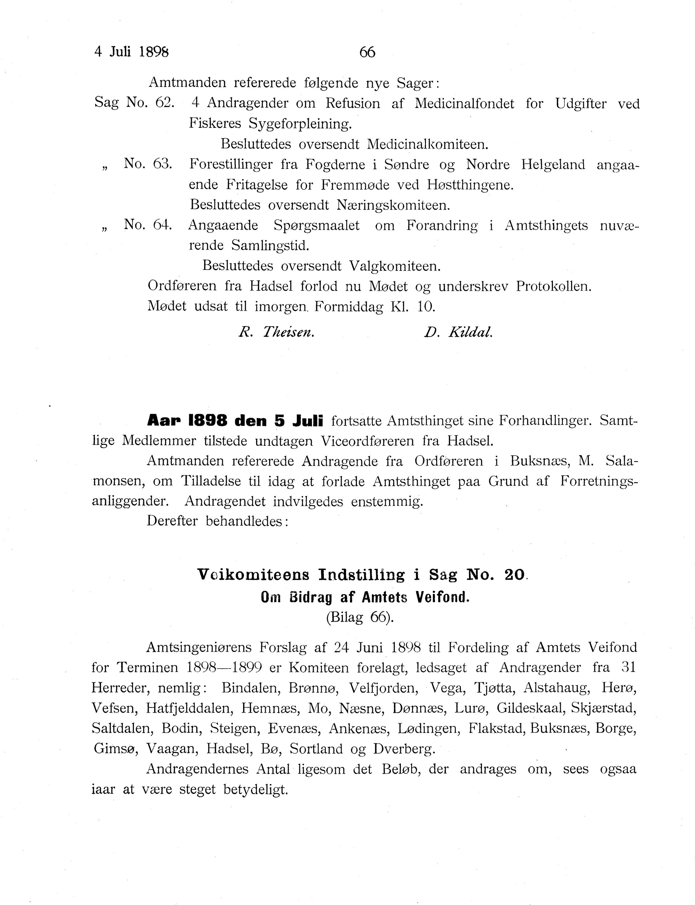 Nordland Fylkeskommune. Fylkestinget, AIN/NFK-17/176/A/Ac/L0021: Fylkestingsforhandlinger 1898, 1898, p. 66