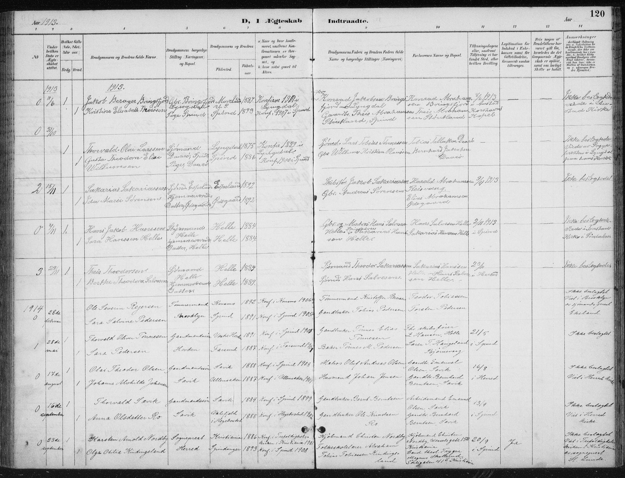 Herad sokneprestkontor, SAK/1111-0018/F/Fb/Fbb/L0004: Parish register (copy) no. B 4, 1890-1935, p. 120