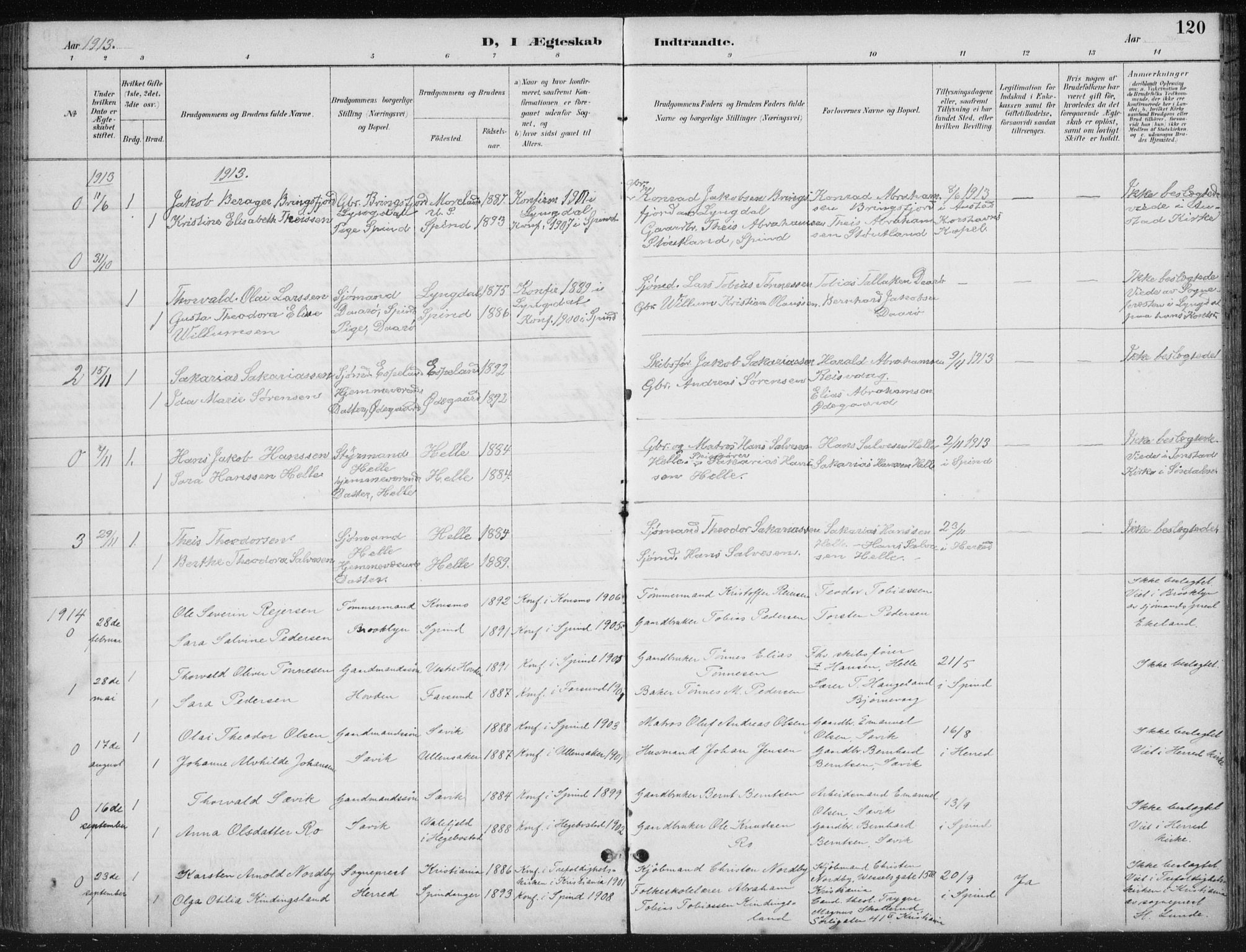 Herad sokneprestkontor, AV/SAK-1111-0018/F/Fb/Fbb/L0004: Parish register (copy) no. B 4, 1890-1935, p. 120