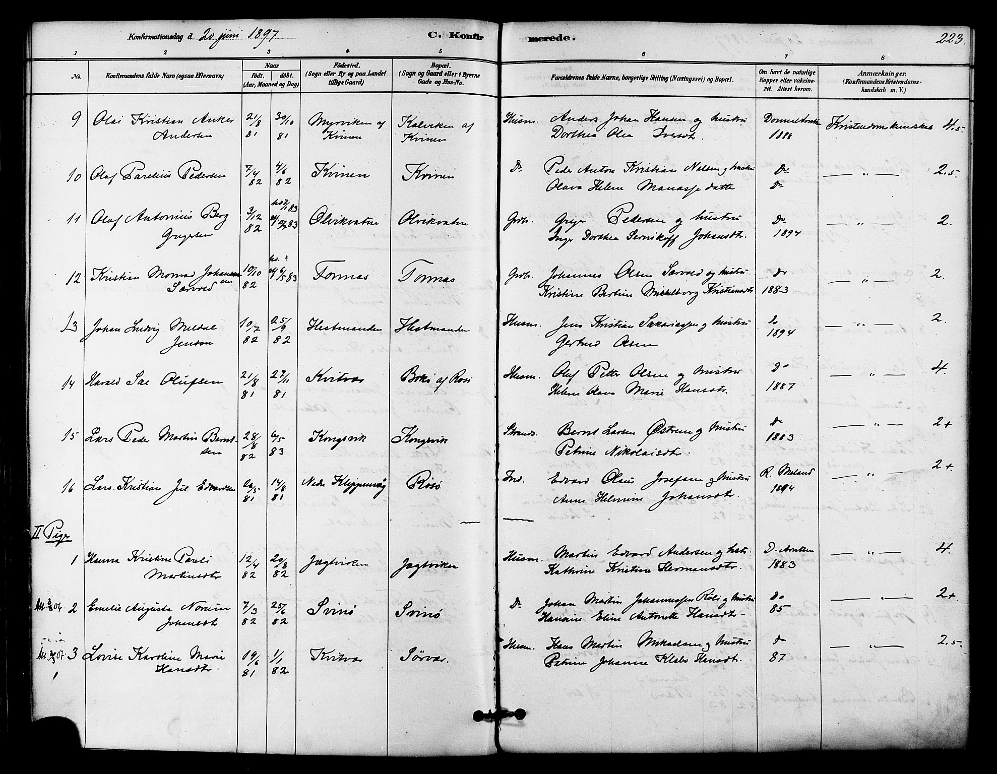 Ministerialprotokoller, klokkerbøker og fødselsregistre - Nordland, AV/SAT-A-1459/839/L0568: Parish register (official) no. 839A05, 1880-1902, p. 223