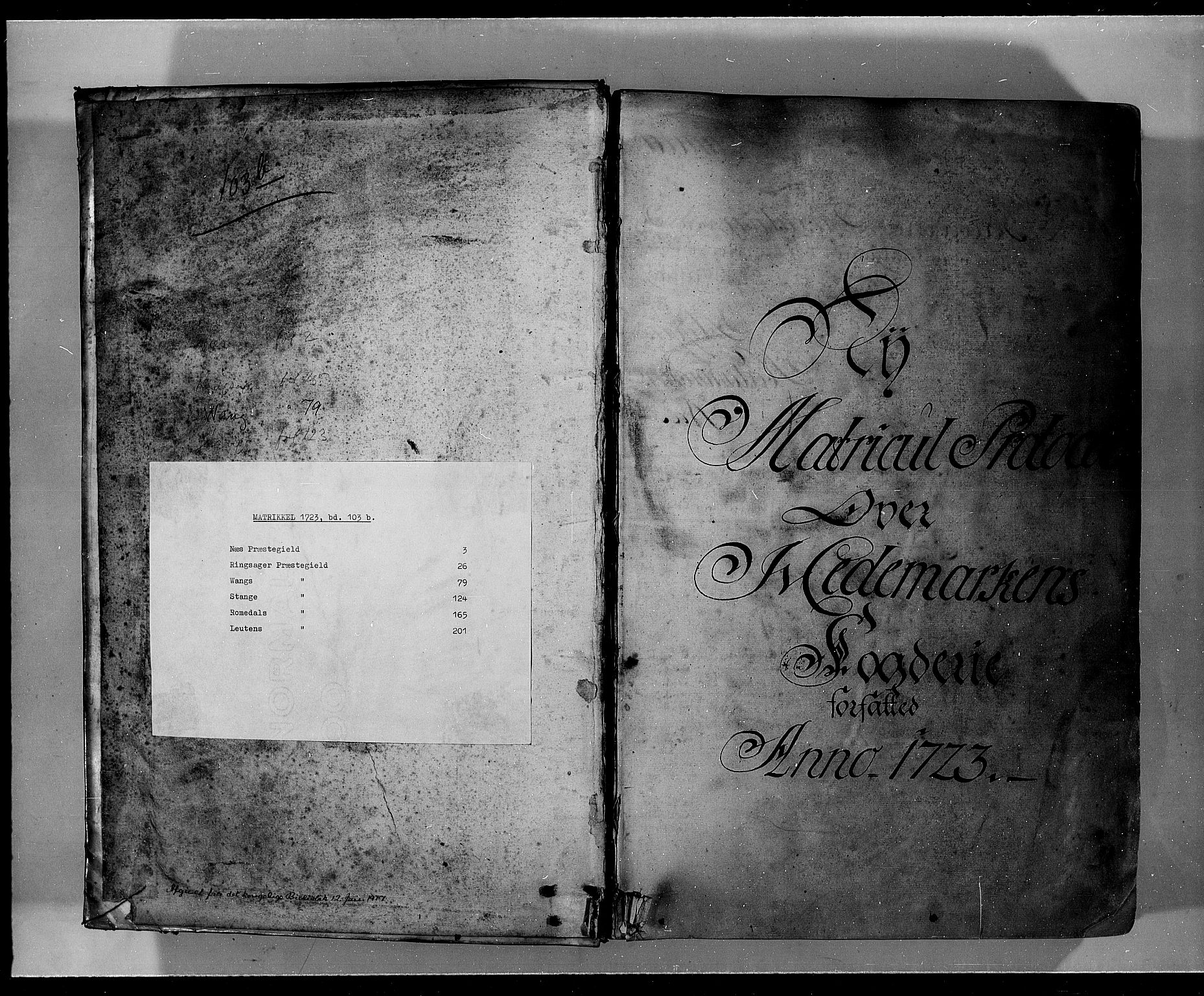 Rentekammeret inntil 1814, Realistisk ordnet avdeling, RA/EA-4070/N/Nb/Nbf/L0103a: Hedmark eksaminasjonsprotokoll, 1723, p. 1