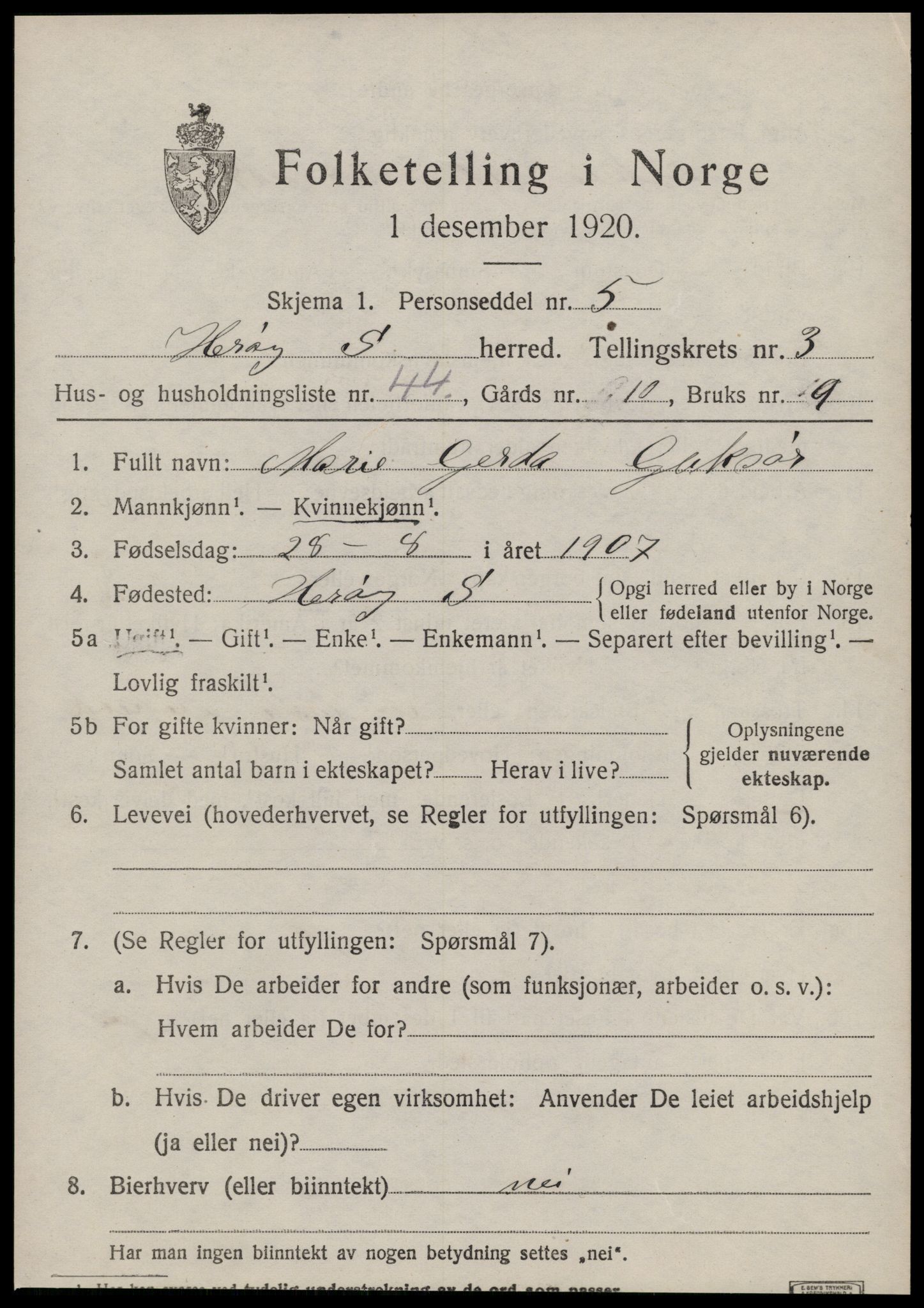 SAT, 1920 census for Herøy (MR), 1920, p. 2829