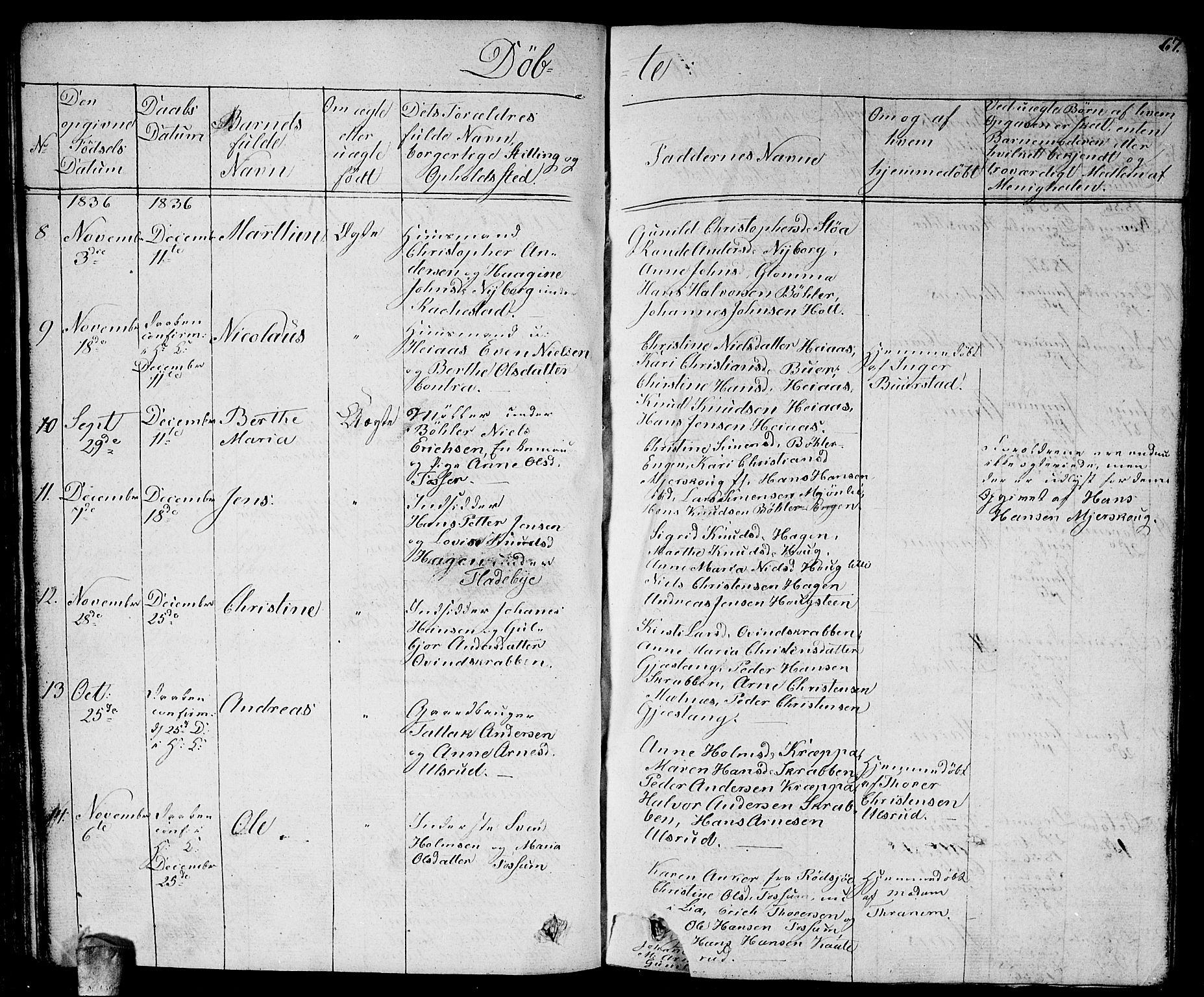 Enebakk prestekontor Kirkebøker, SAO/A-10171c/G/Ga/L0003: Parish register (copy) no. I 3, 1833-1849, p. 67