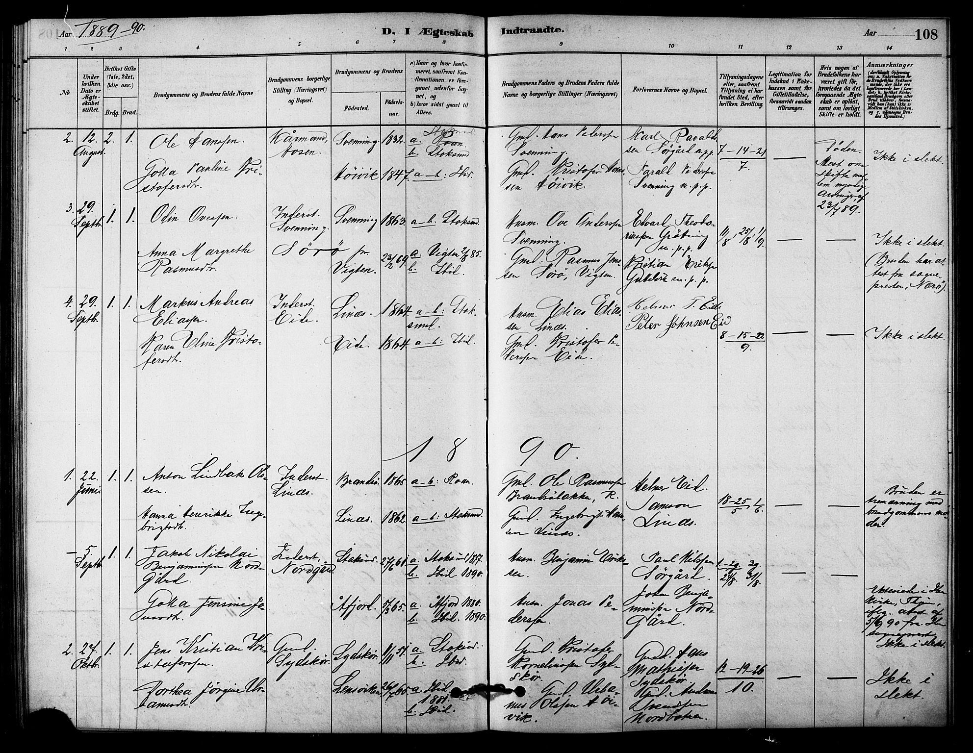 Ministerialprotokoller, klokkerbøker og fødselsregistre - Sør-Trøndelag, SAT/A-1456/656/L0692: Parish register (official) no. 656A01, 1879-1893, p. 108