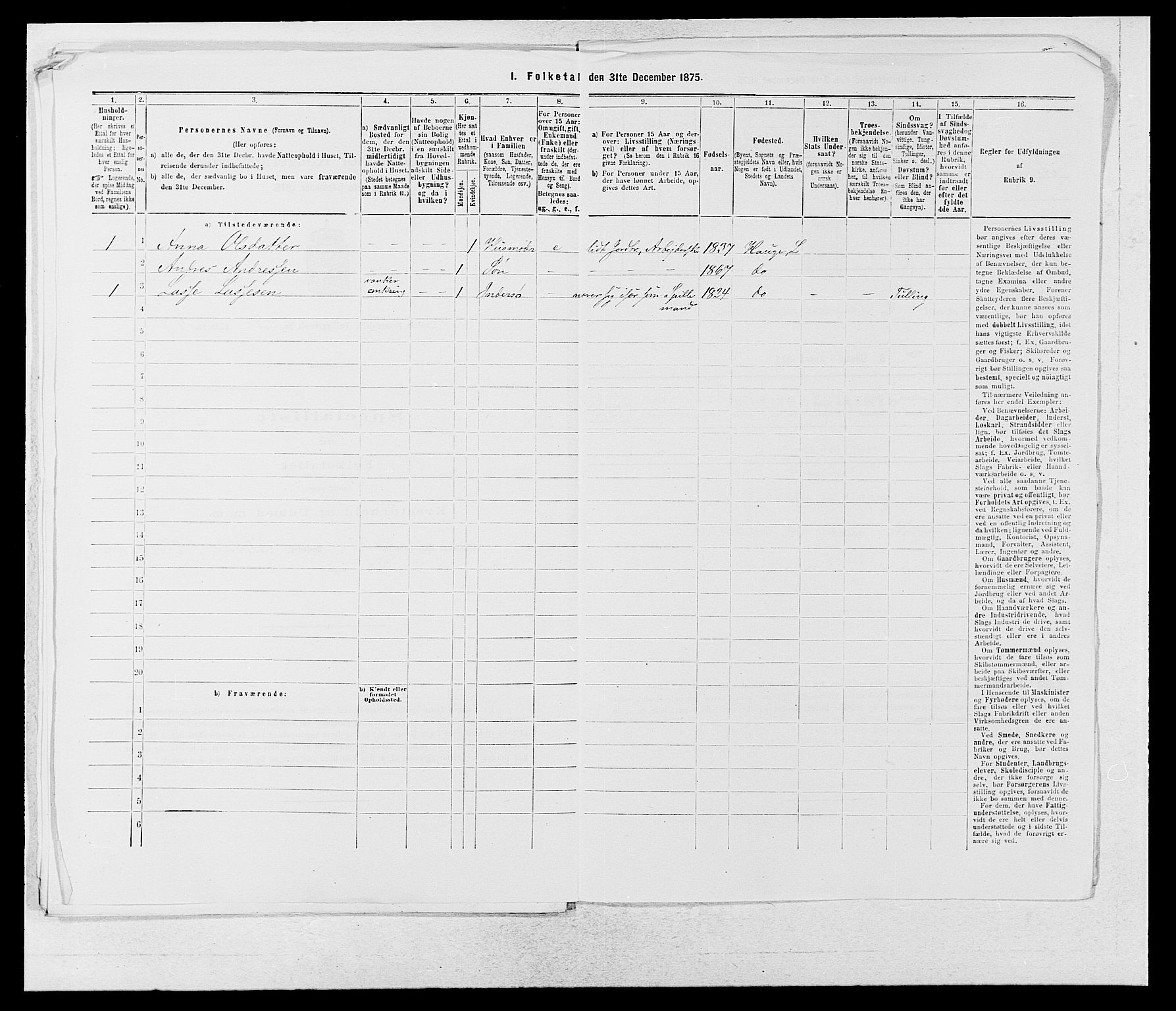 SAB, 1875 census for 1422P Lærdal, 1875, p. 484