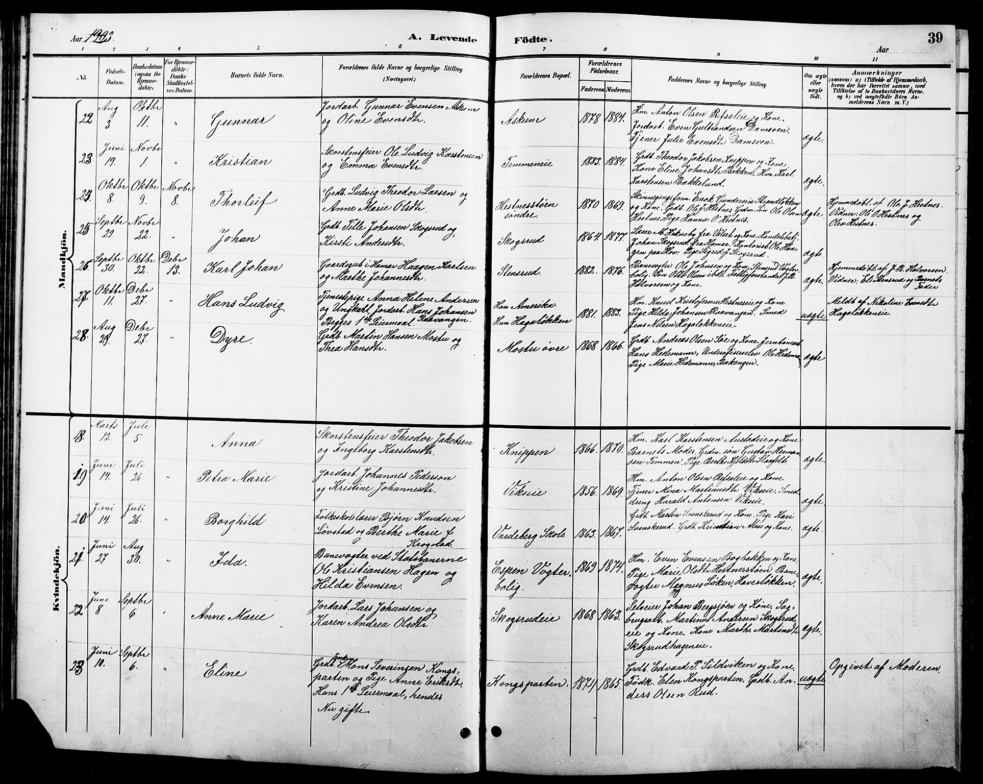 Stange prestekontor, AV/SAH-PREST-002/L/L0011: Parish register (copy) no. 11, 1895-1917, p. 39