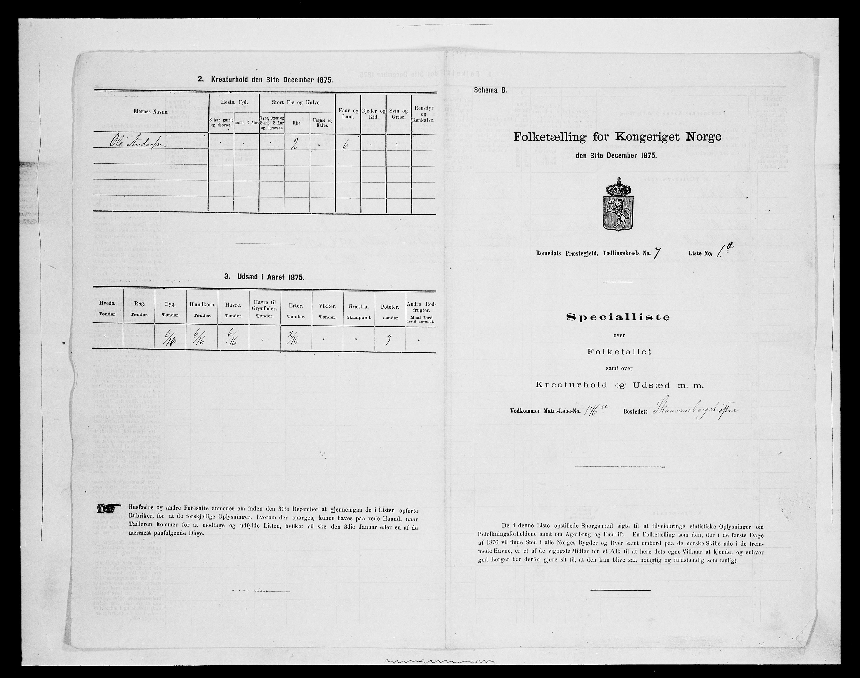 SAH, 1875 census for 0416P Romedal, 1875, p. 1051