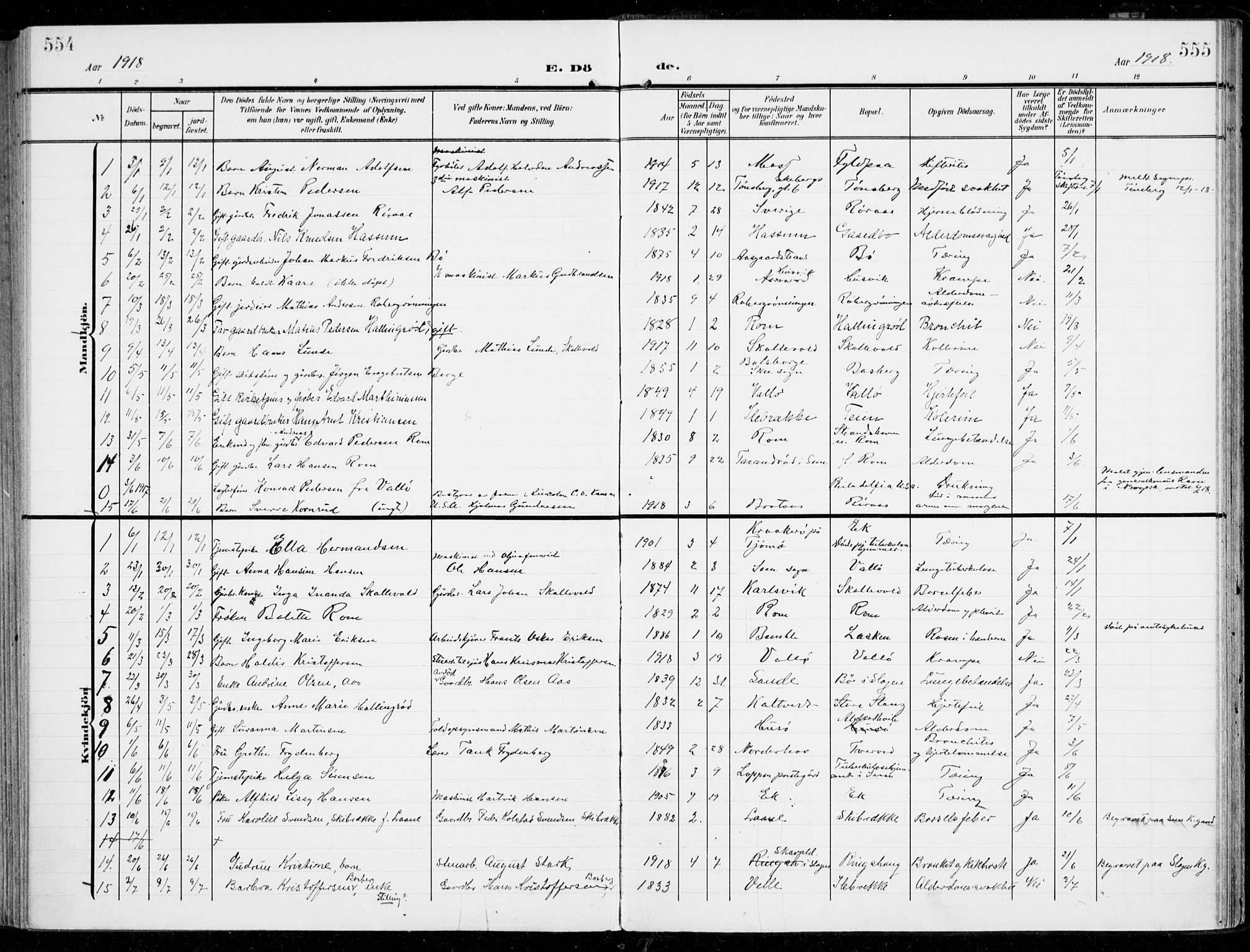 Sem kirkebøker, SAKO/A-5/F/Fb/L0006: Parish register (official) no. II 6, 1905-1918, p. 554-555