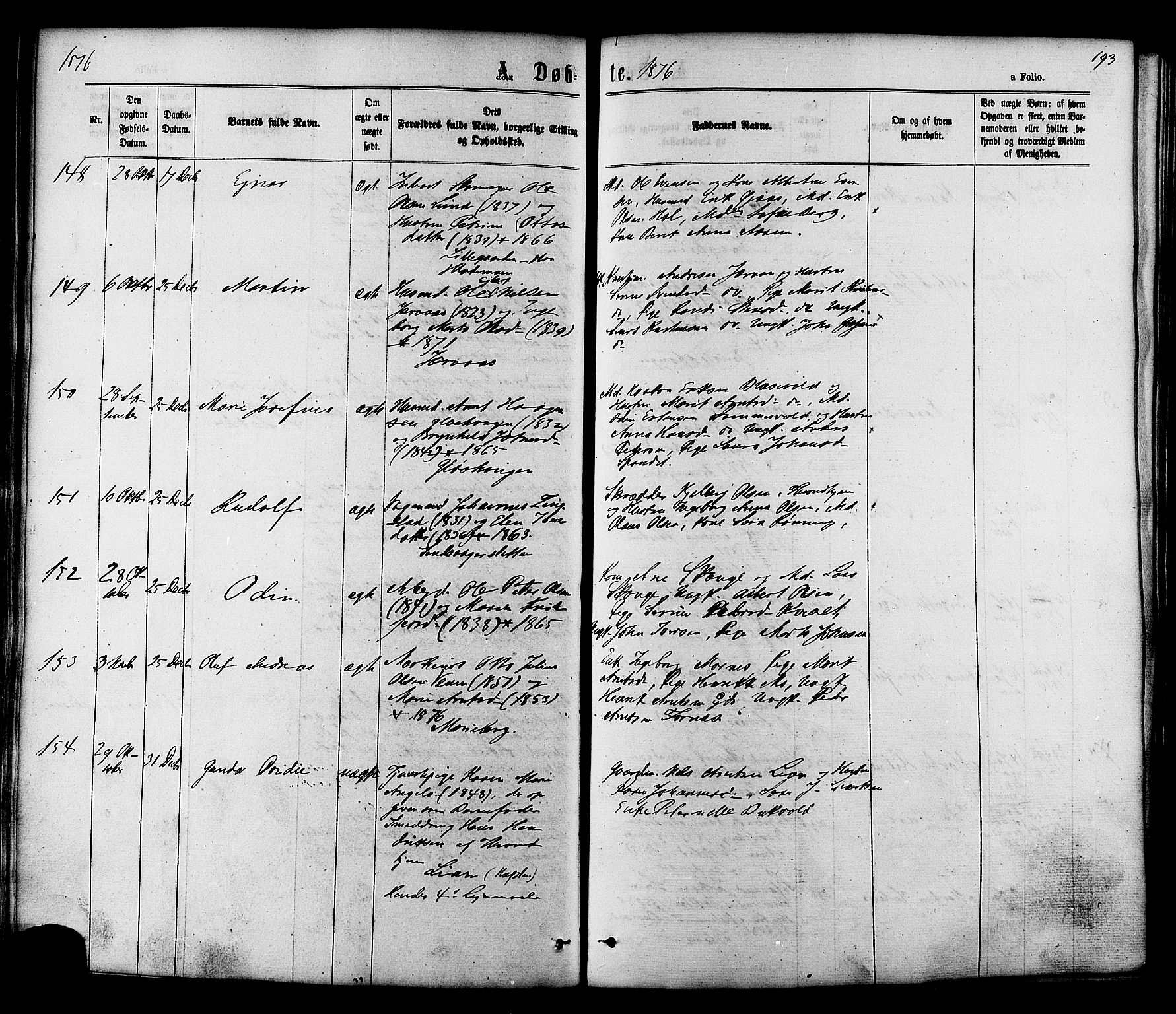 Ministerialprotokoller, klokkerbøker og fødselsregistre - Sør-Trøndelag, SAT/A-1456/606/L0293: Parish register (official) no. 606A08, 1866-1877, p. 193