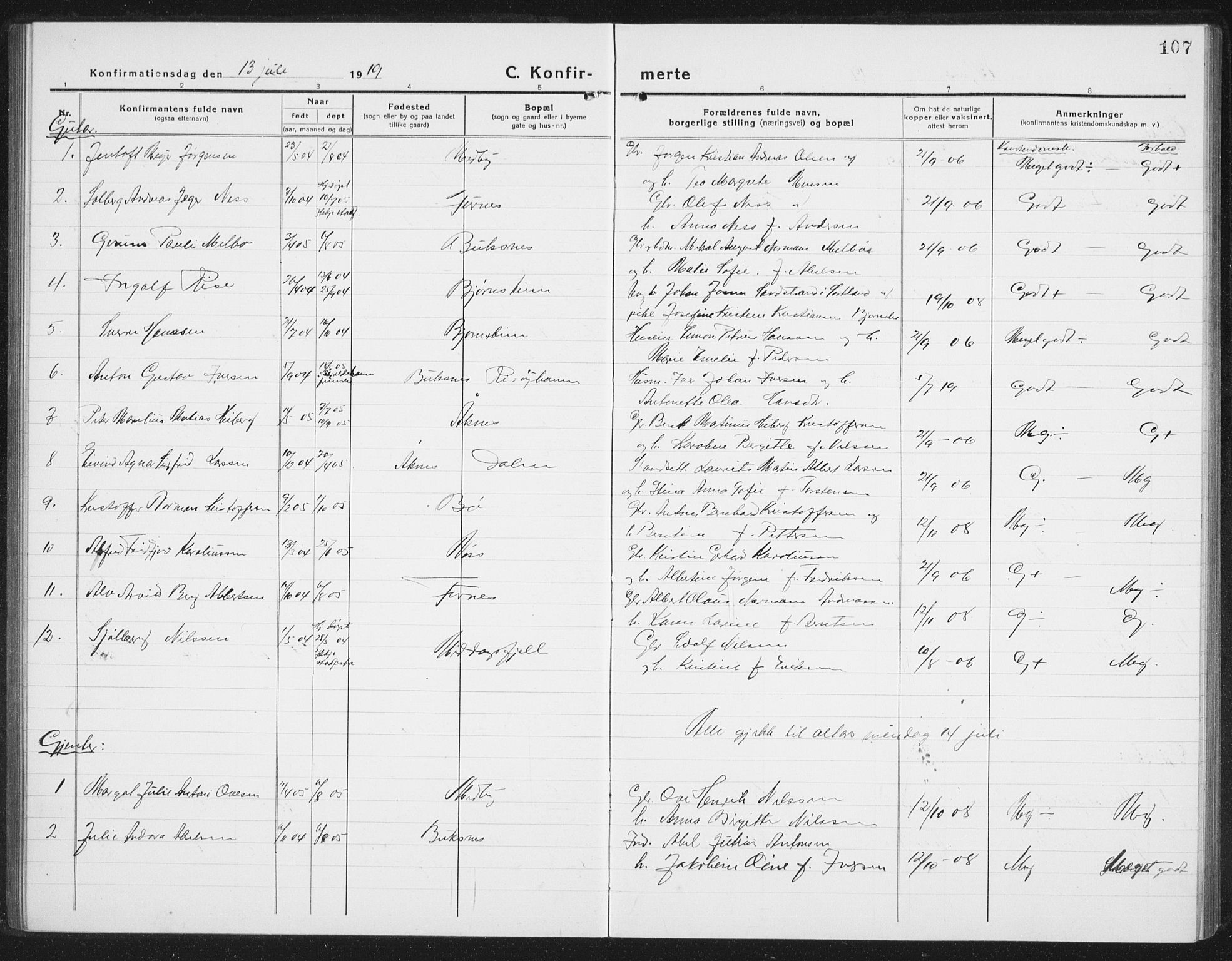 Ministerialprotokoller, klokkerbøker og fødselsregistre - Nordland, SAT/A-1459/898/L1428: Parish register (copy) no. 898C03, 1918-1938, p. 107