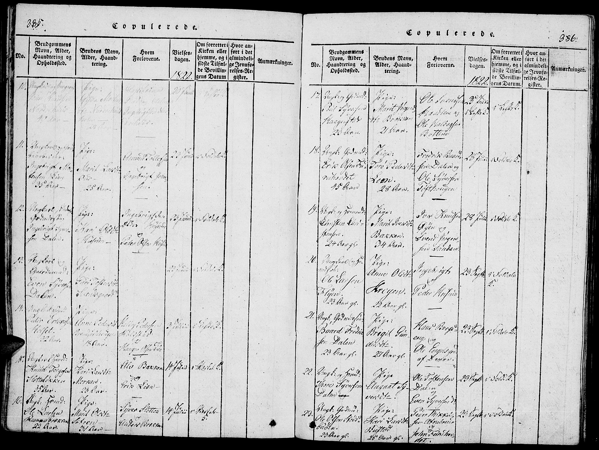 Lesja prestekontor, SAH/PREST-068/H/Ha/Haa/L0004: Parish register (official) no. 4, 1820-1829, p. 385-386