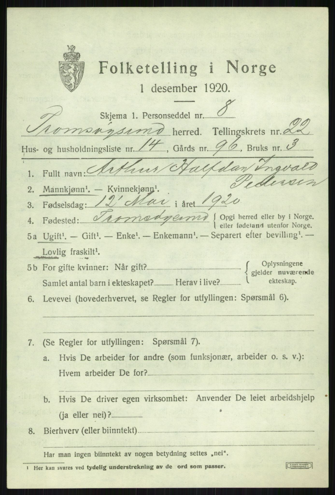 SATØ, 1920 census for Tromsøysund, 1920, p. 11476