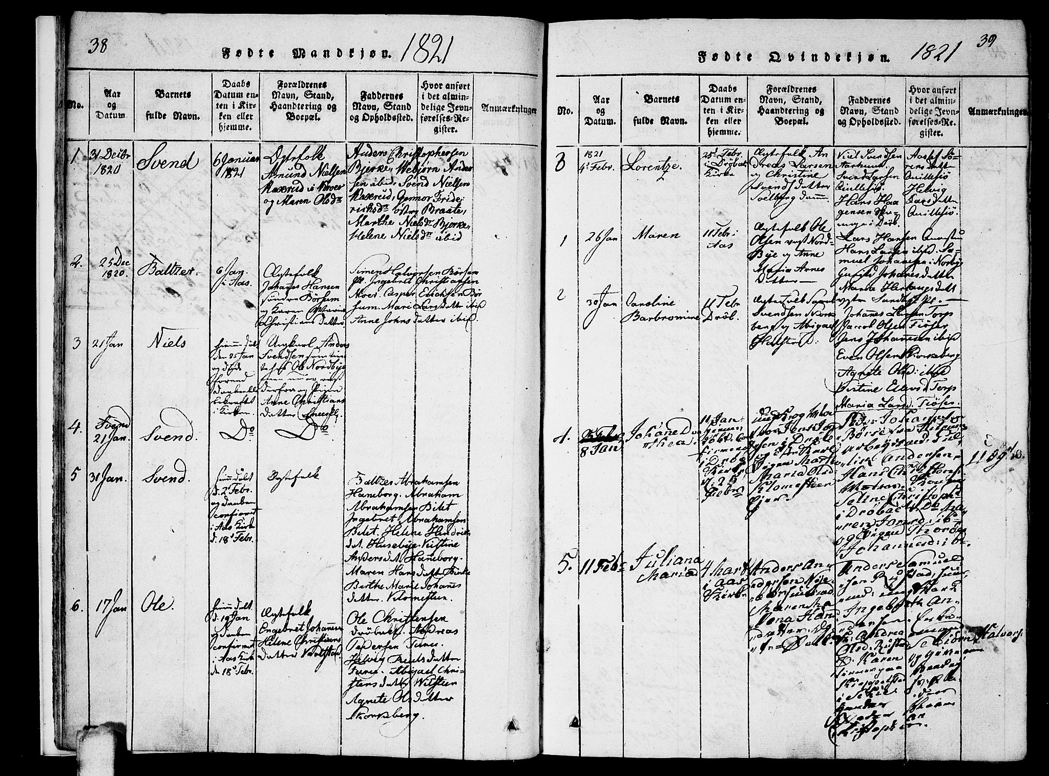 Ås prestekontor Kirkebøker, AV/SAO-A-10894/F/Fa/L0004: Parish register (official) no. I 4, 1818-1826, p. 38-39