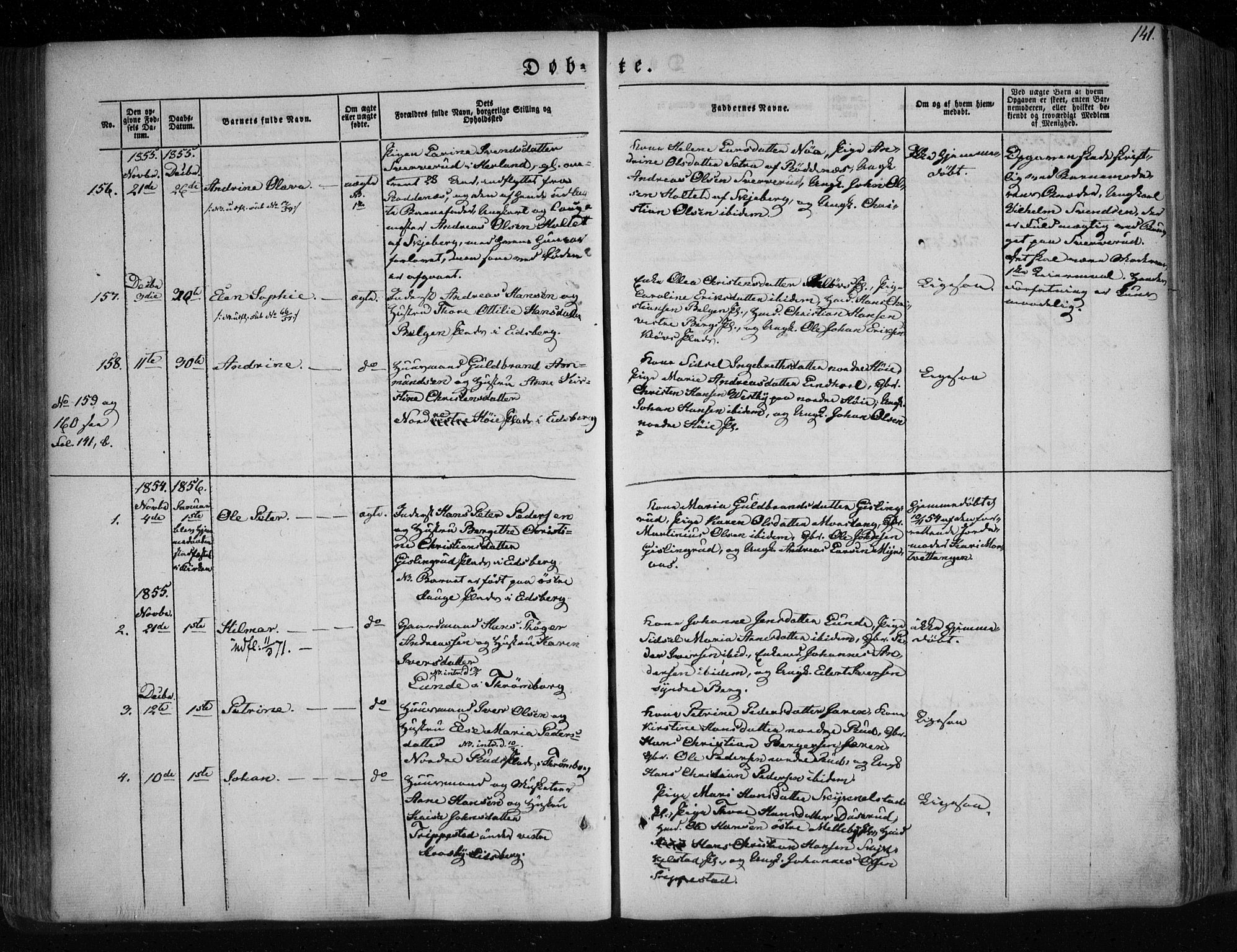 Eidsberg prestekontor Kirkebøker, SAO/A-10905/F/Fa/L0009: Parish register (official) no. I 9, 1849-1856, p. 141