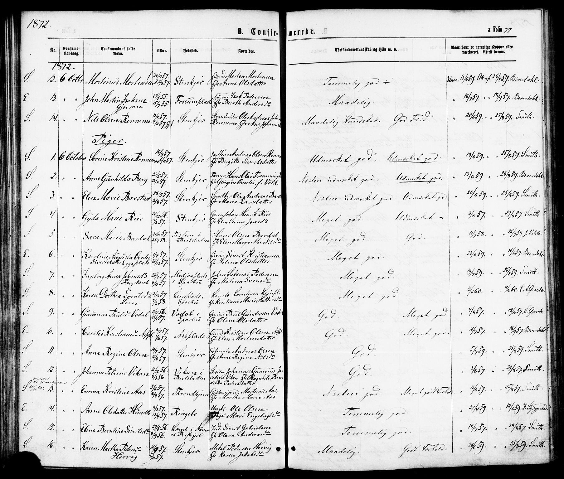 Ministerialprotokoller, klokkerbøker og fødselsregistre - Nord-Trøndelag, AV/SAT-A-1458/739/L0370: Parish register (official) no. 739A02, 1868-1881, p. 77