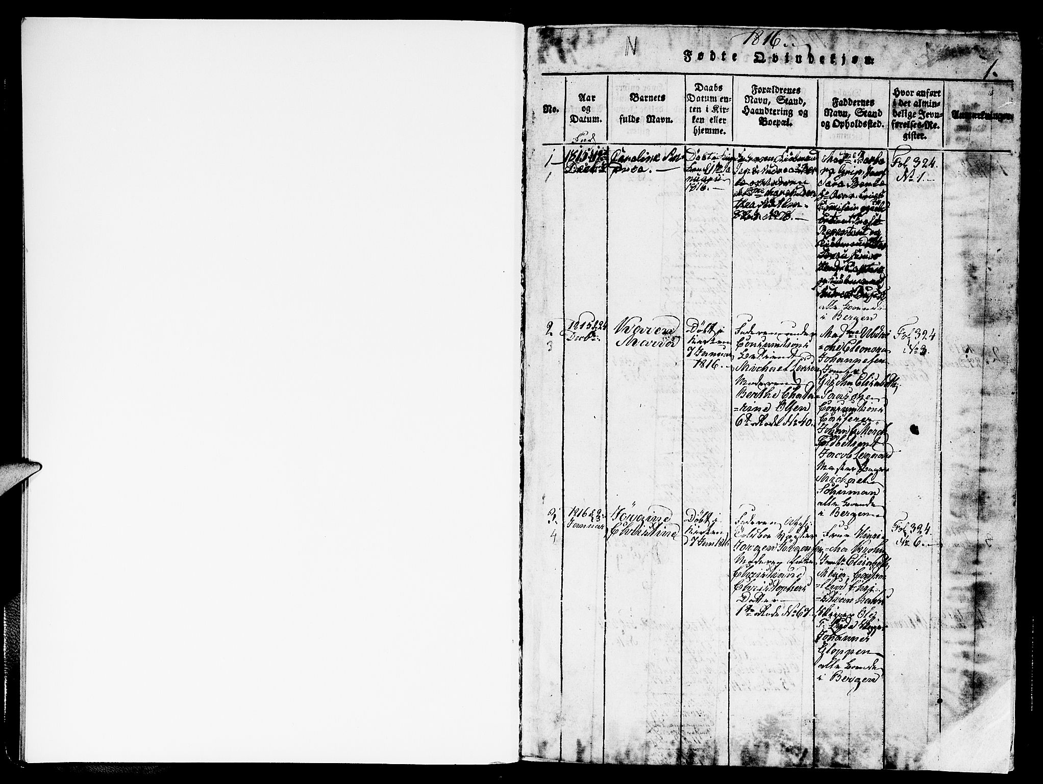 Nykirken Sokneprestembete, SAB/A-77101/H/Hab/L0003: Parish register (copy) no. A 4, 1816-1821, p. 1