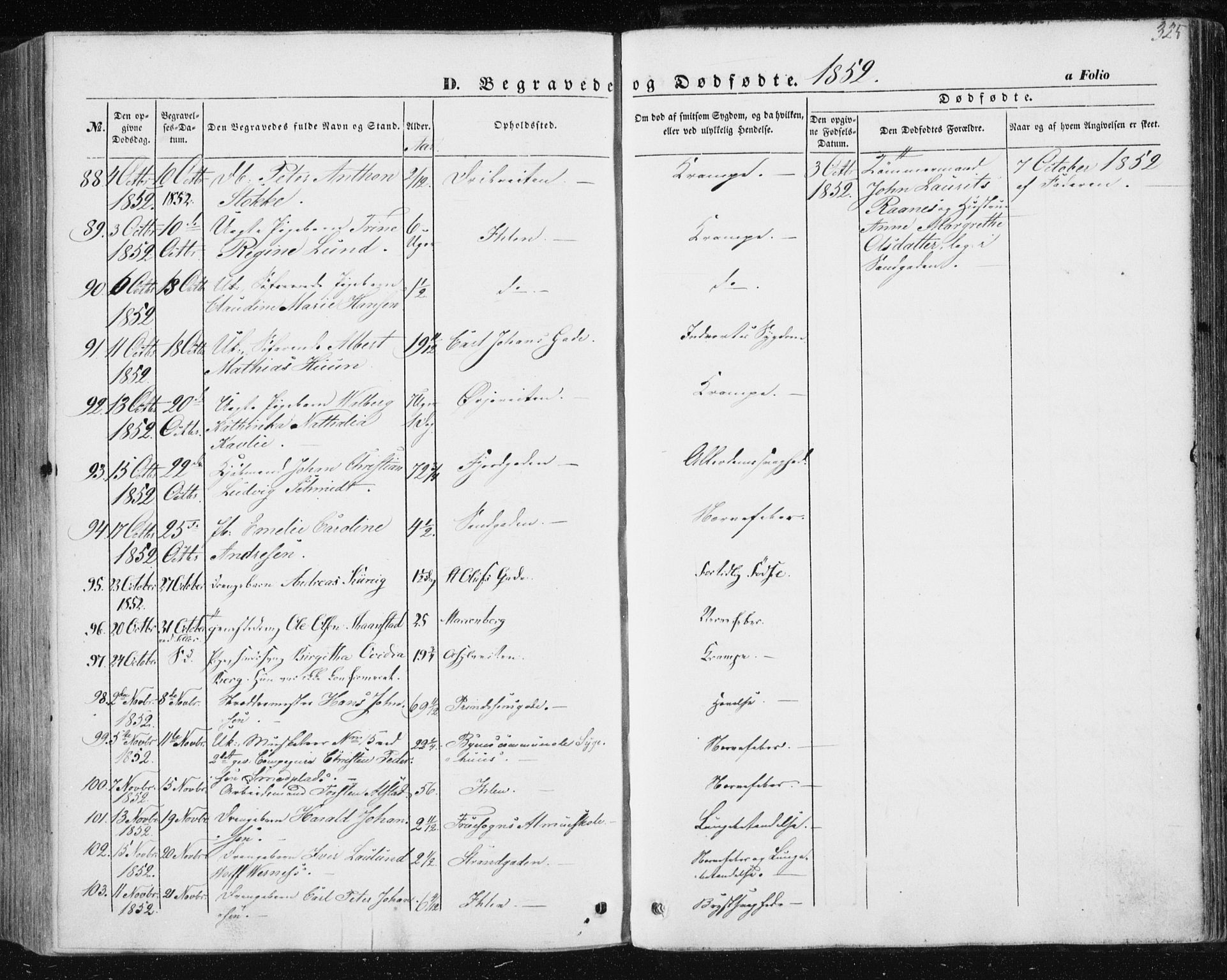 Ministerialprotokoller, klokkerbøker og fødselsregistre - Sør-Trøndelag, SAT/A-1456/602/L0112: Parish register (official) no. 602A10, 1848-1859, p. 325