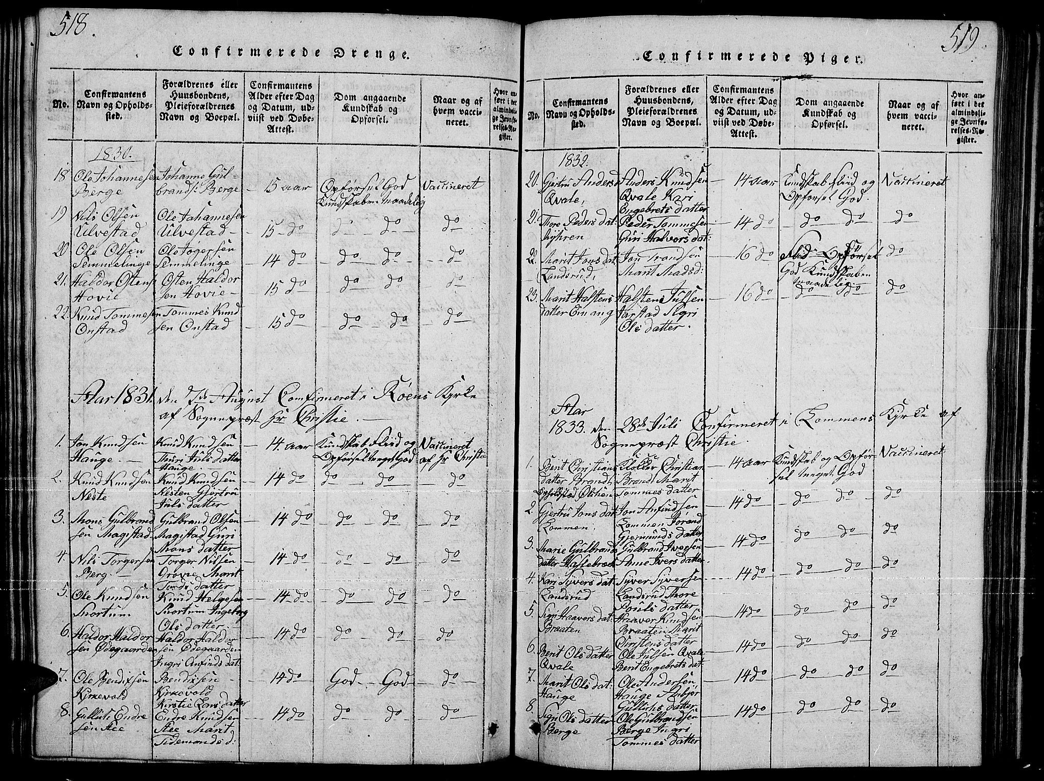 Slidre prestekontor, SAH/PREST-134/H/Ha/Hab/L0001: Parish register (copy) no. 1, 1814-1838, p. 518-519