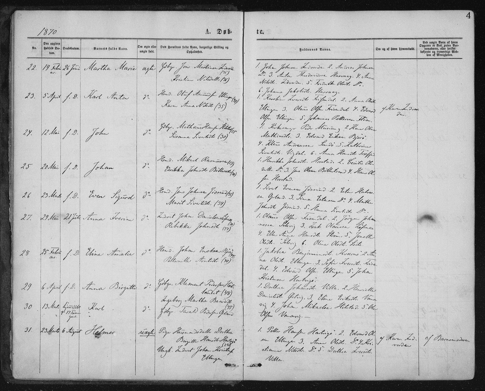 Ministerialprotokoller, klokkerbøker og fødselsregistre - Nord-Trøndelag, SAT/A-1458/771/L0596: Parish register (official) no. 771A03, 1870-1884, p. 4