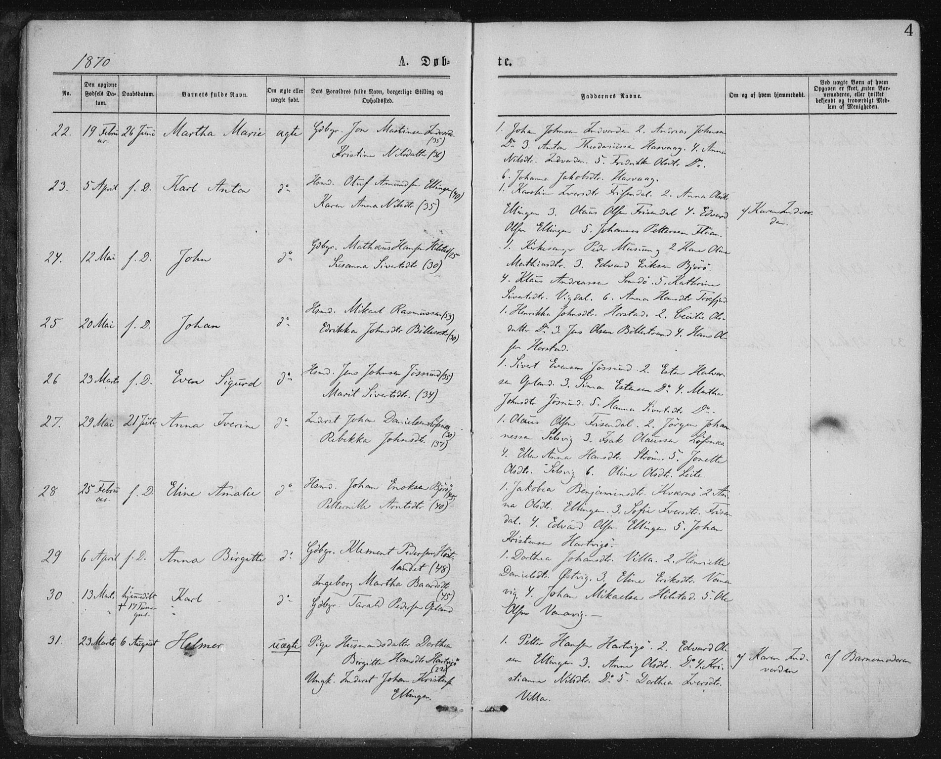 Ministerialprotokoller, klokkerbøker og fødselsregistre - Nord-Trøndelag, AV/SAT-A-1458/771/L0596: Parish register (official) no. 771A03, 1870-1884, p. 4