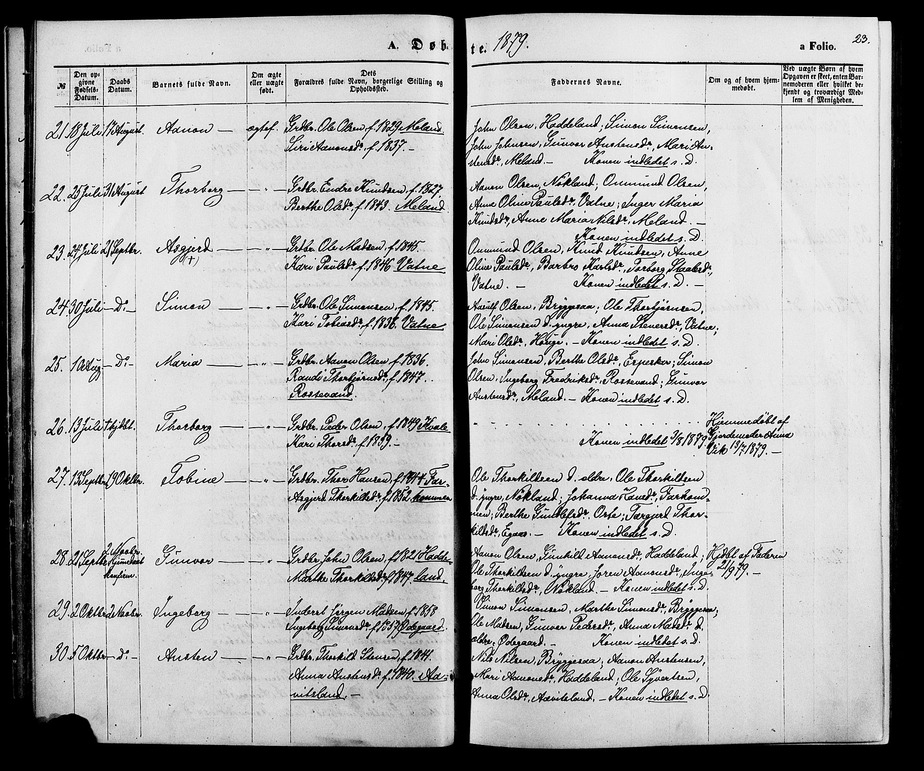 Hægebostad sokneprestkontor, SAK/1111-0024/F/Fa/Fab/L0003: Parish register (official) no. A 3, 1872-1886, p. 23