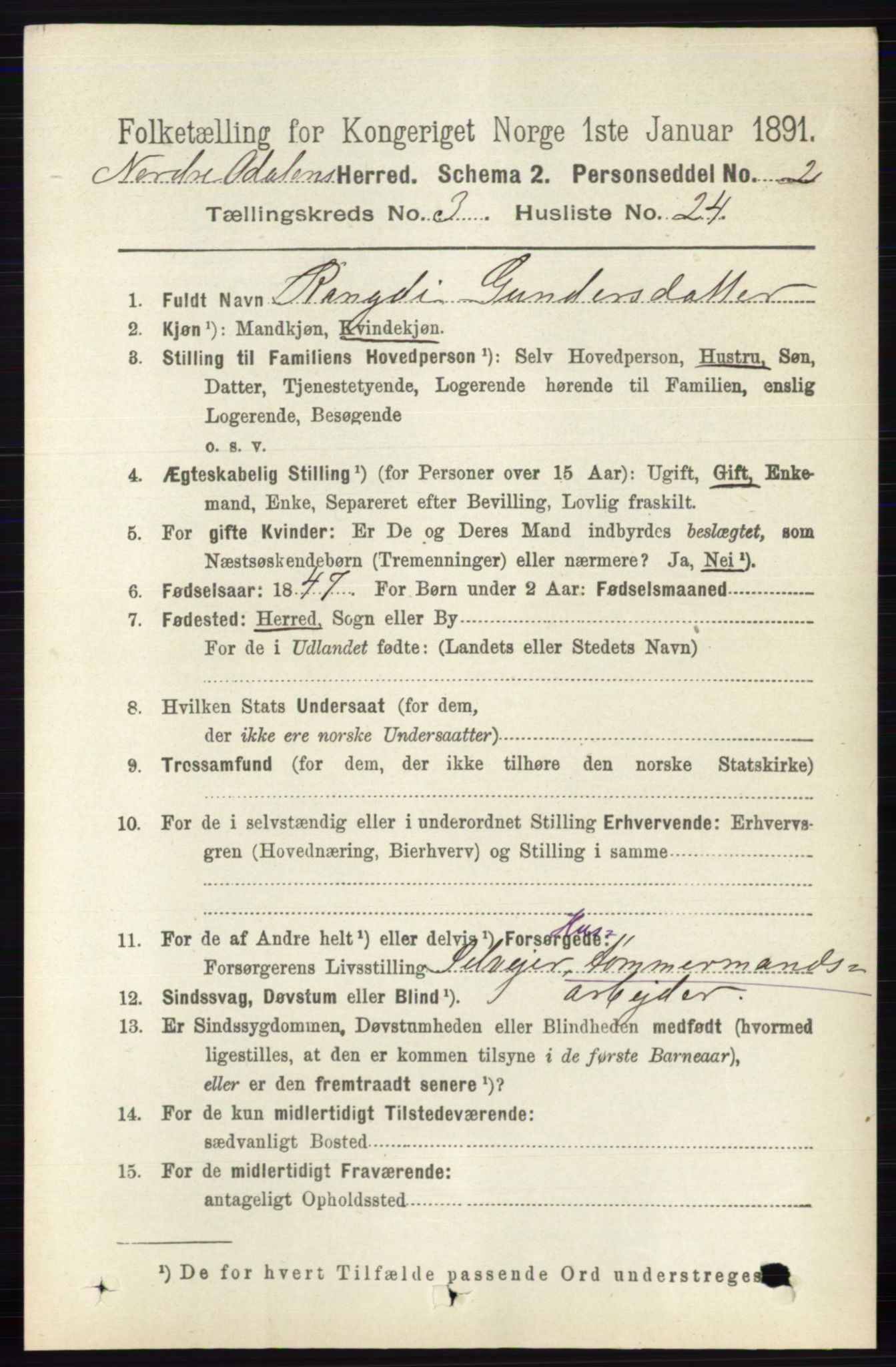 RA, 1891 census for 0418 Nord-Odal, 1891, p. 969