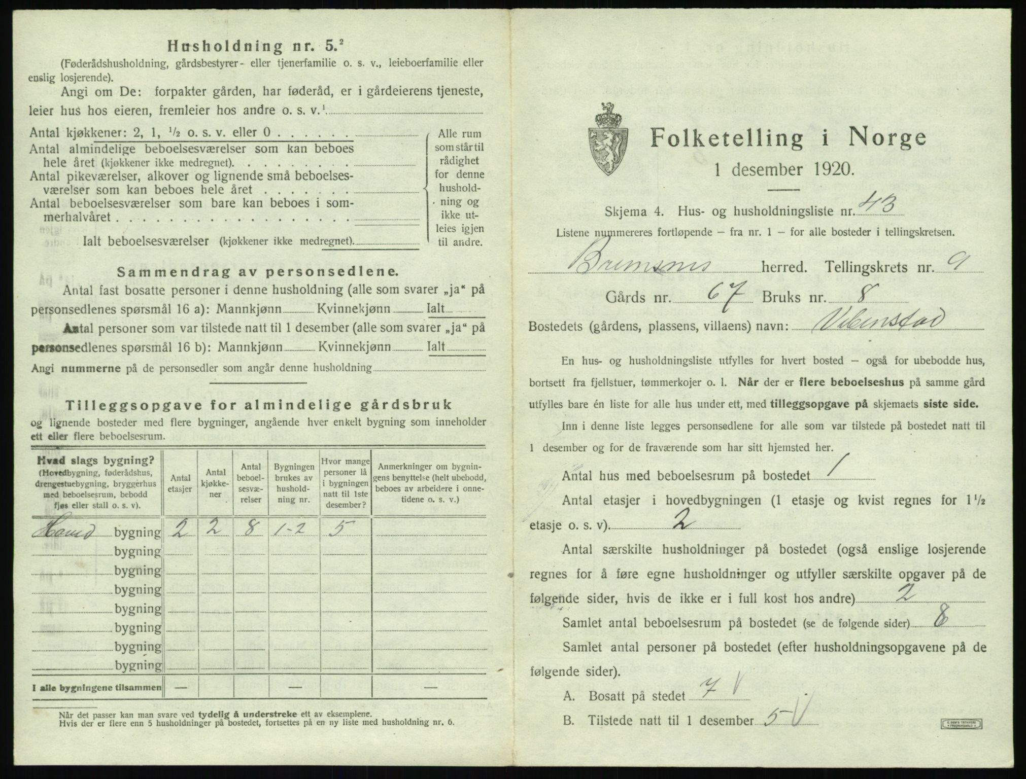 SAT, 1920 census for Bremsnes, 1920, p. 1161