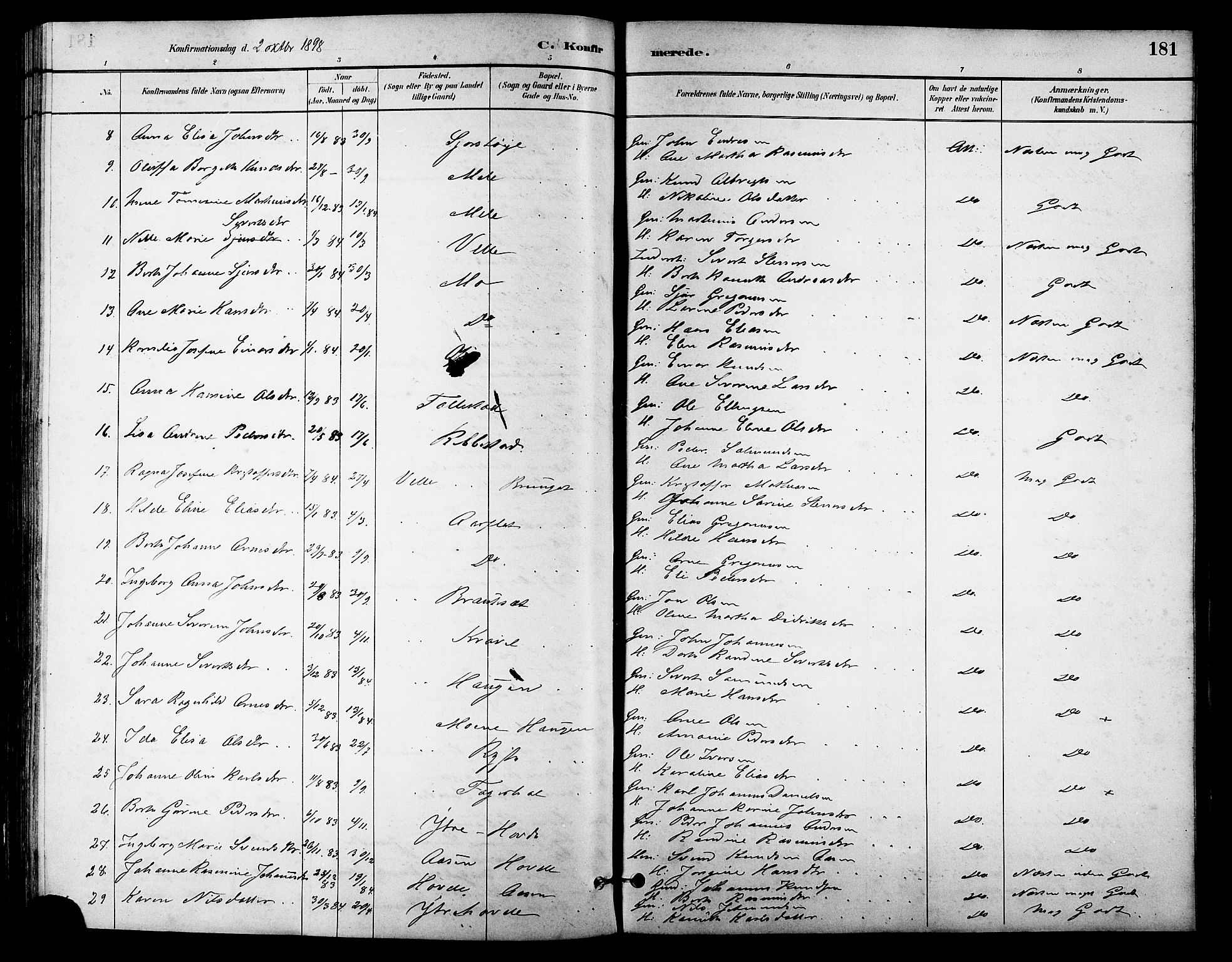 Ministerialprotokoller, klokkerbøker og fødselsregistre - Møre og Romsdal, AV/SAT-A-1454/513/L0189: Parish register (copy) no. 513C03, 1883-1904, p. 181