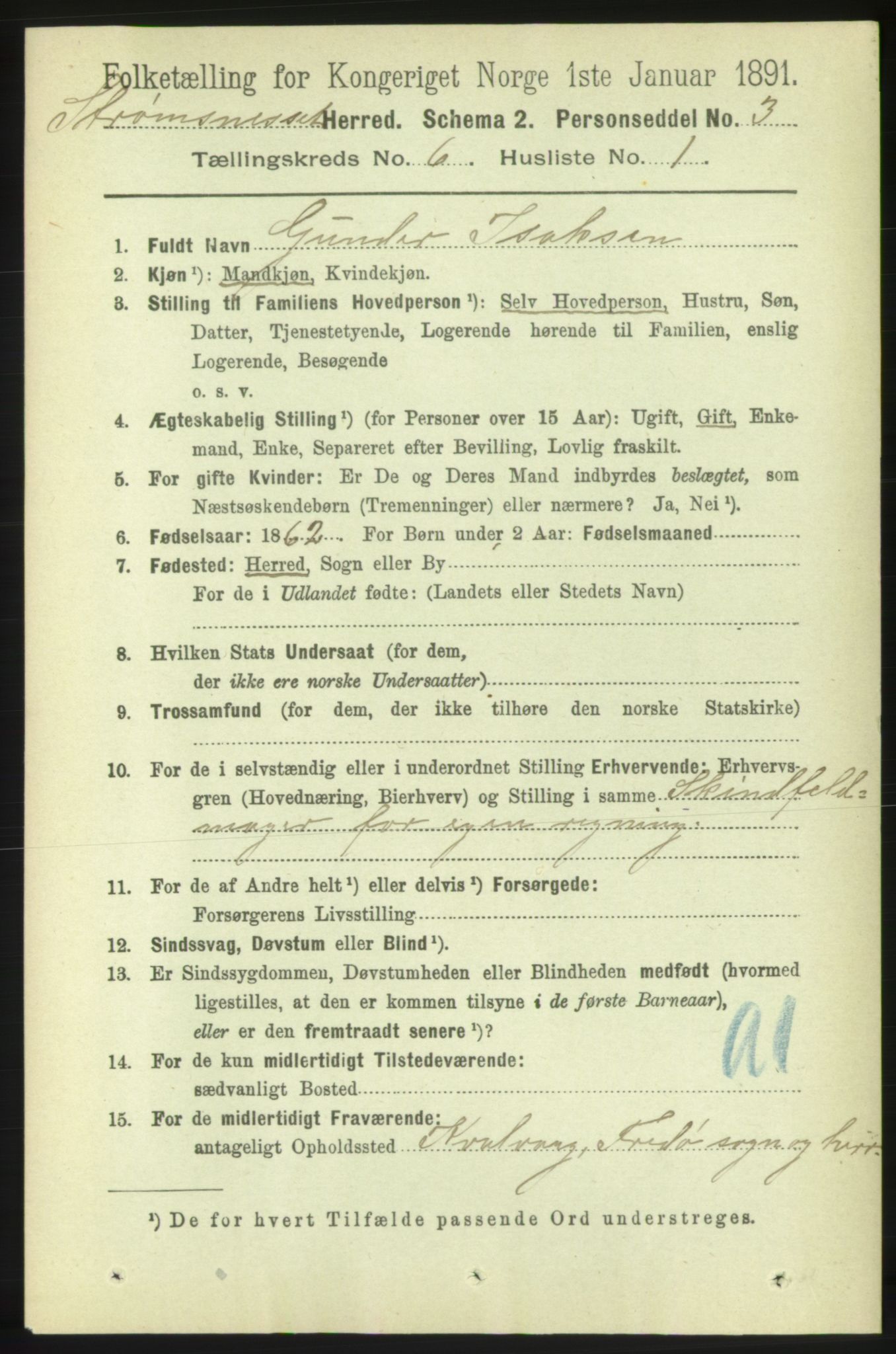 RA, 1891 census for 1559 Straumsnes, 1891, p. 1196