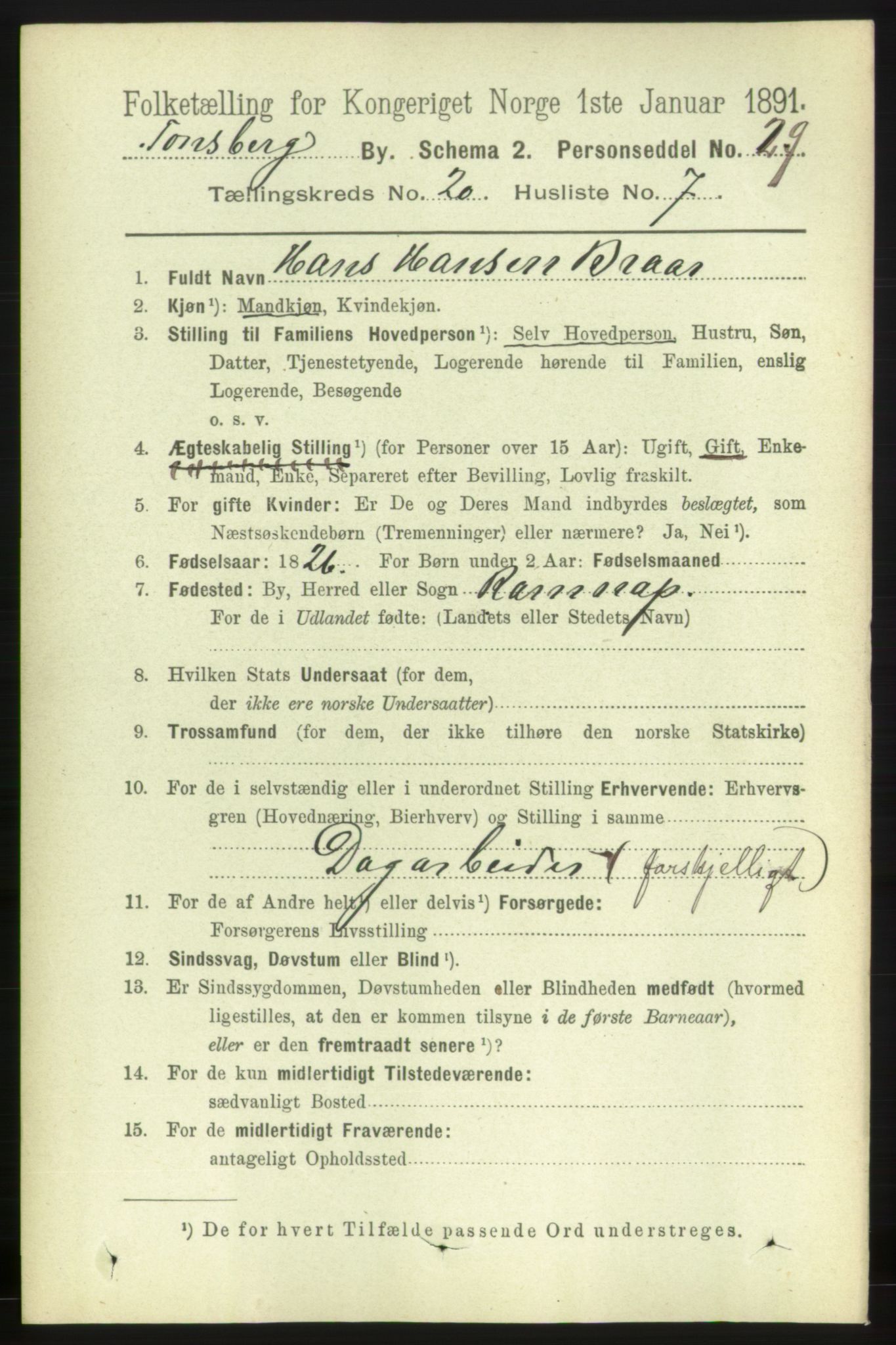 RA, 1891 census for 0705 Tønsberg, 1891, p. 5503