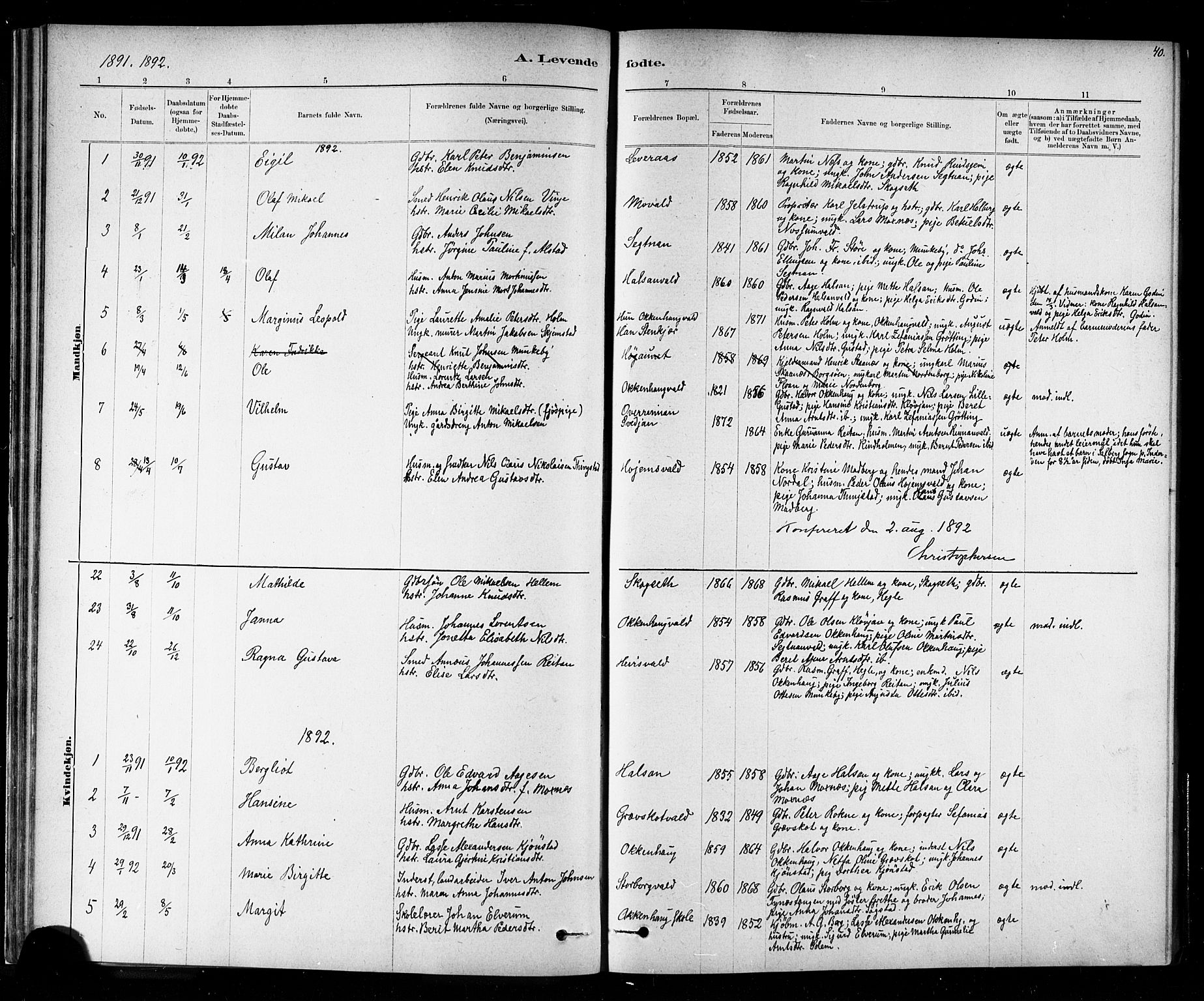 Ministerialprotokoller, klokkerbøker og fødselsregistre - Nord-Trøndelag, AV/SAT-A-1458/721/L0208: Parish register (copy) no. 721C01, 1880-1917, p. 40