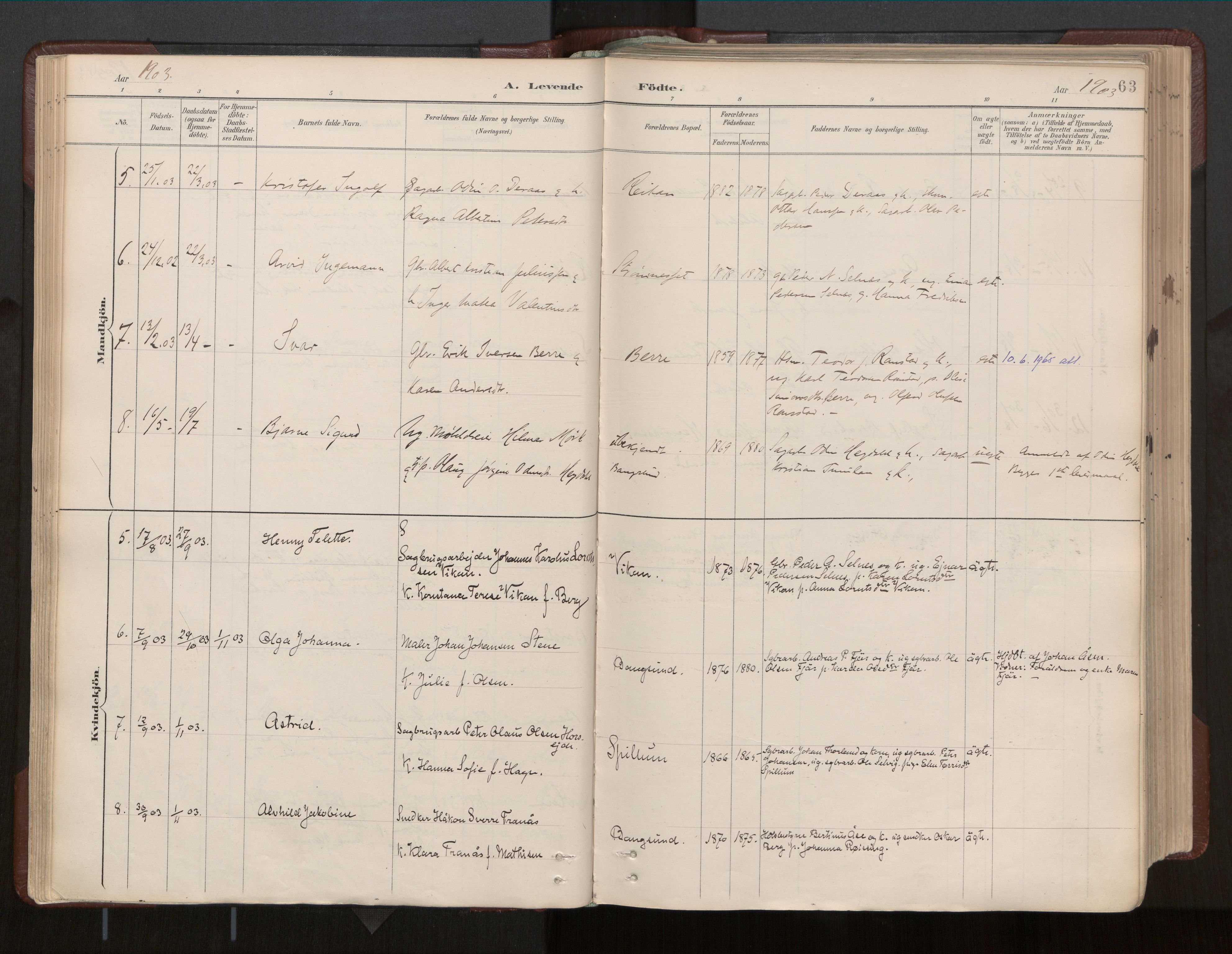 Ministerialprotokoller, klokkerbøker og fødselsregistre - Nord-Trøndelag, SAT/A-1458/770/L0589: Parish register (official) no. 770A03, 1887-1929, p. 63