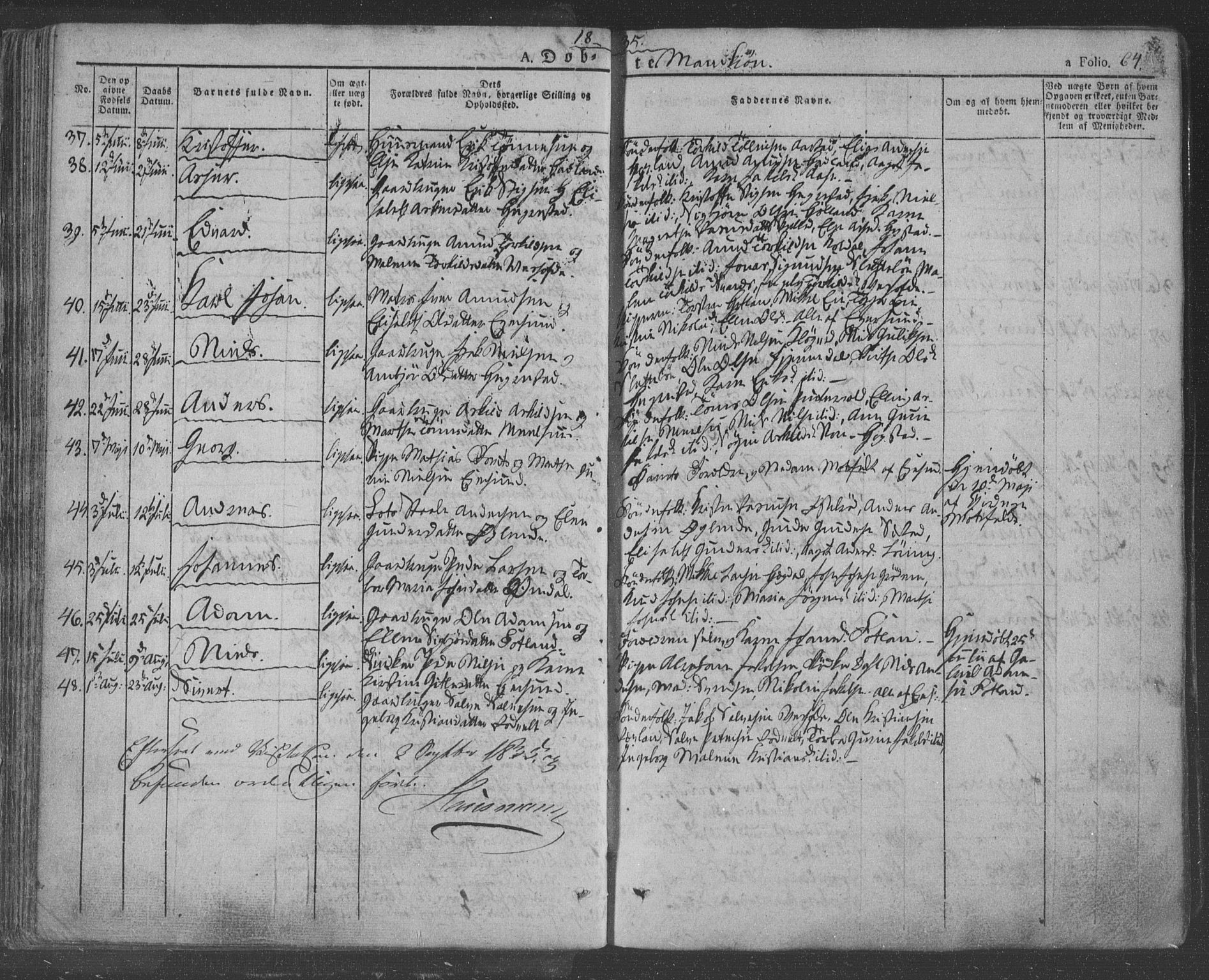 Eigersund sokneprestkontor, SAST/A-101807/S08/L0009: Parish register (official) no. A 9, 1827-1850, p. 64