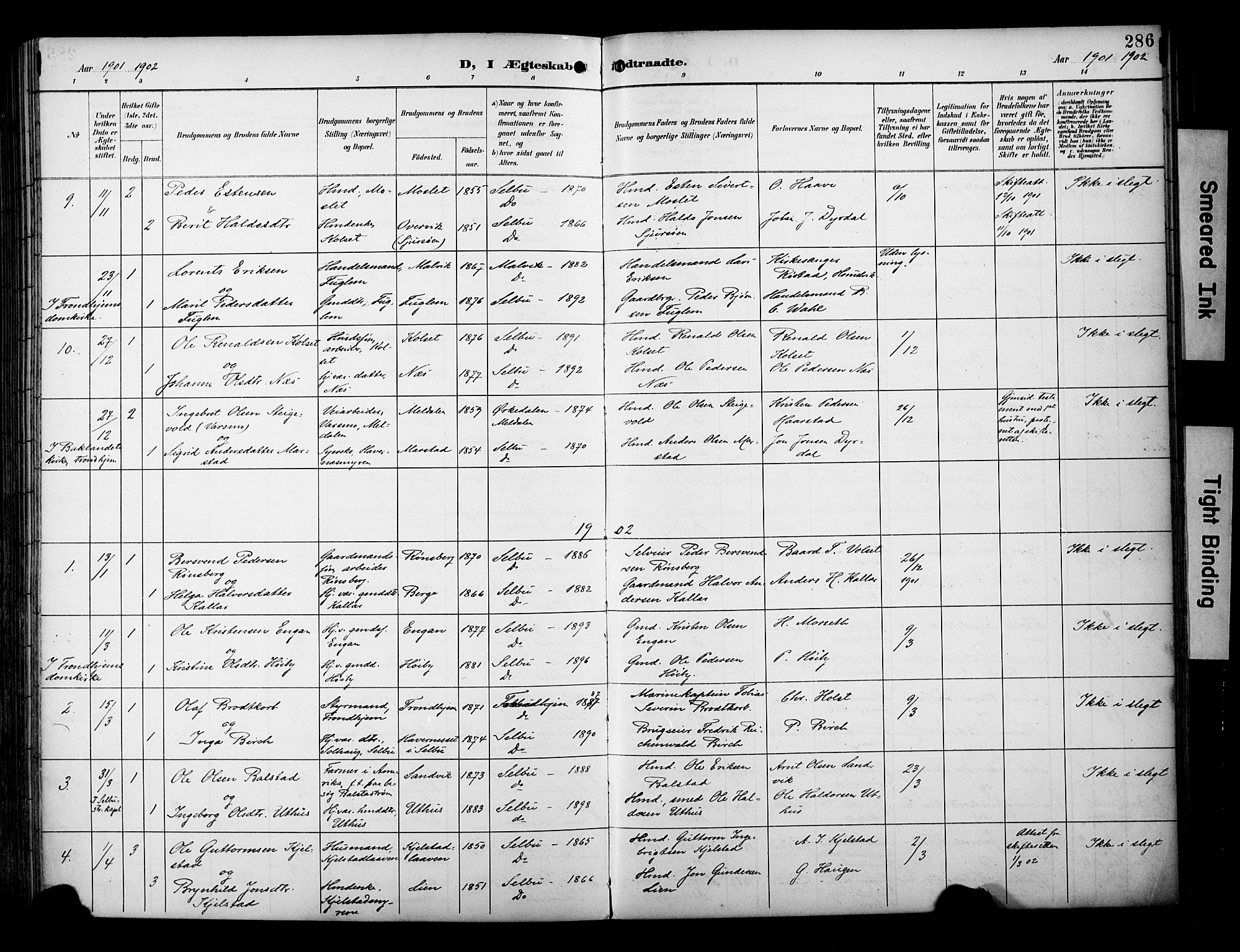 Ministerialprotokoller, klokkerbøker og fødselsregistre - Sør-Trøndelag, SAT/A-1456/695/L1149: Parish register (official) no. 695A09, 1891-1902, p. 286