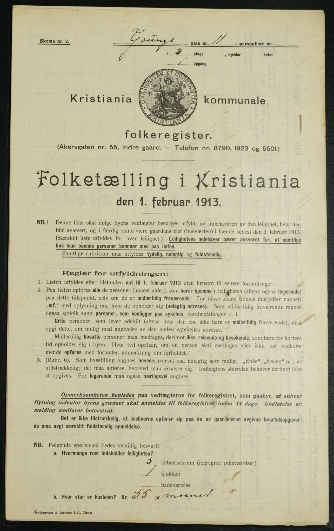 OBA, Municipal Census 1913 for Kristiania, 1913, p. 128497